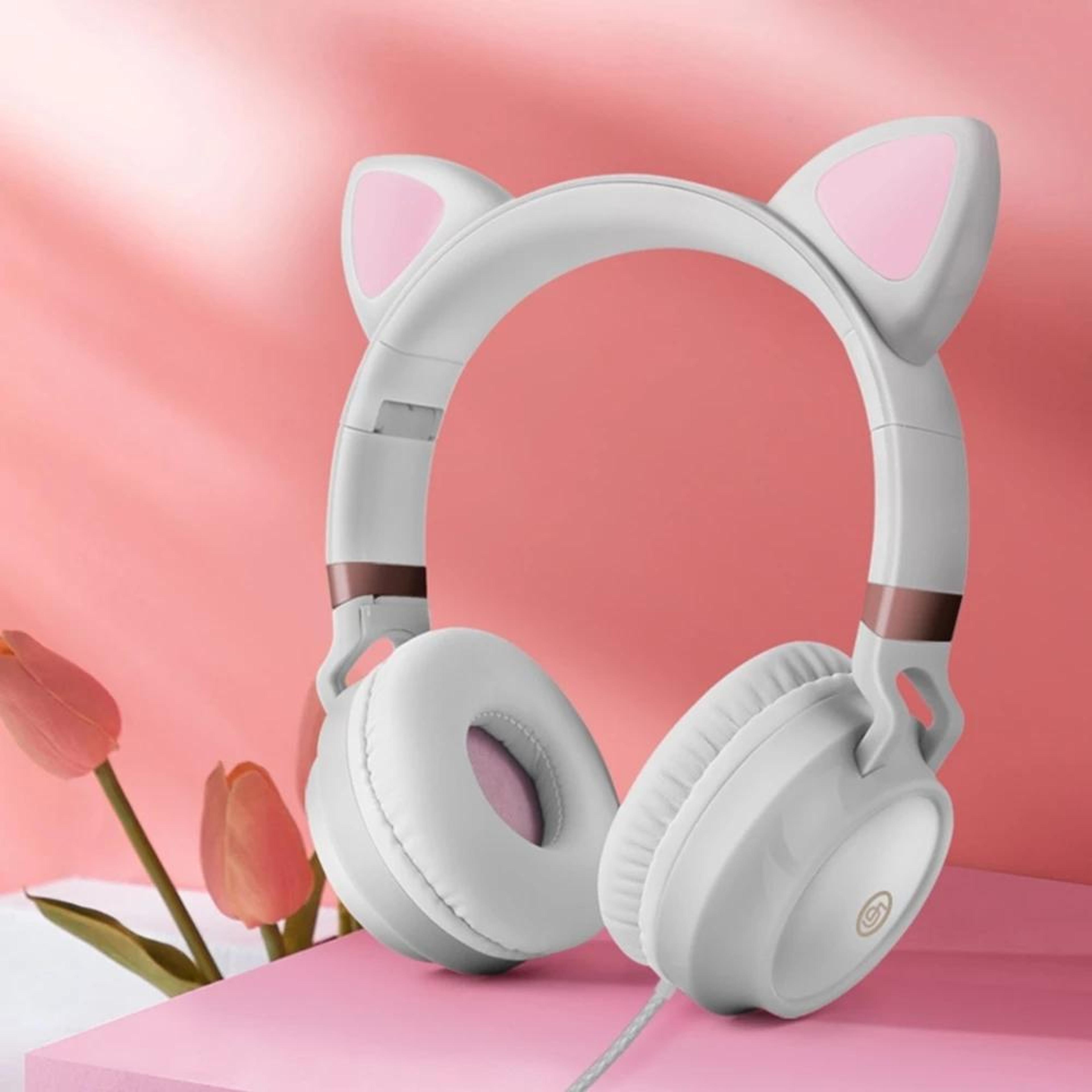 p28 cute cat ear gaming headphones with microphone and stereo sound