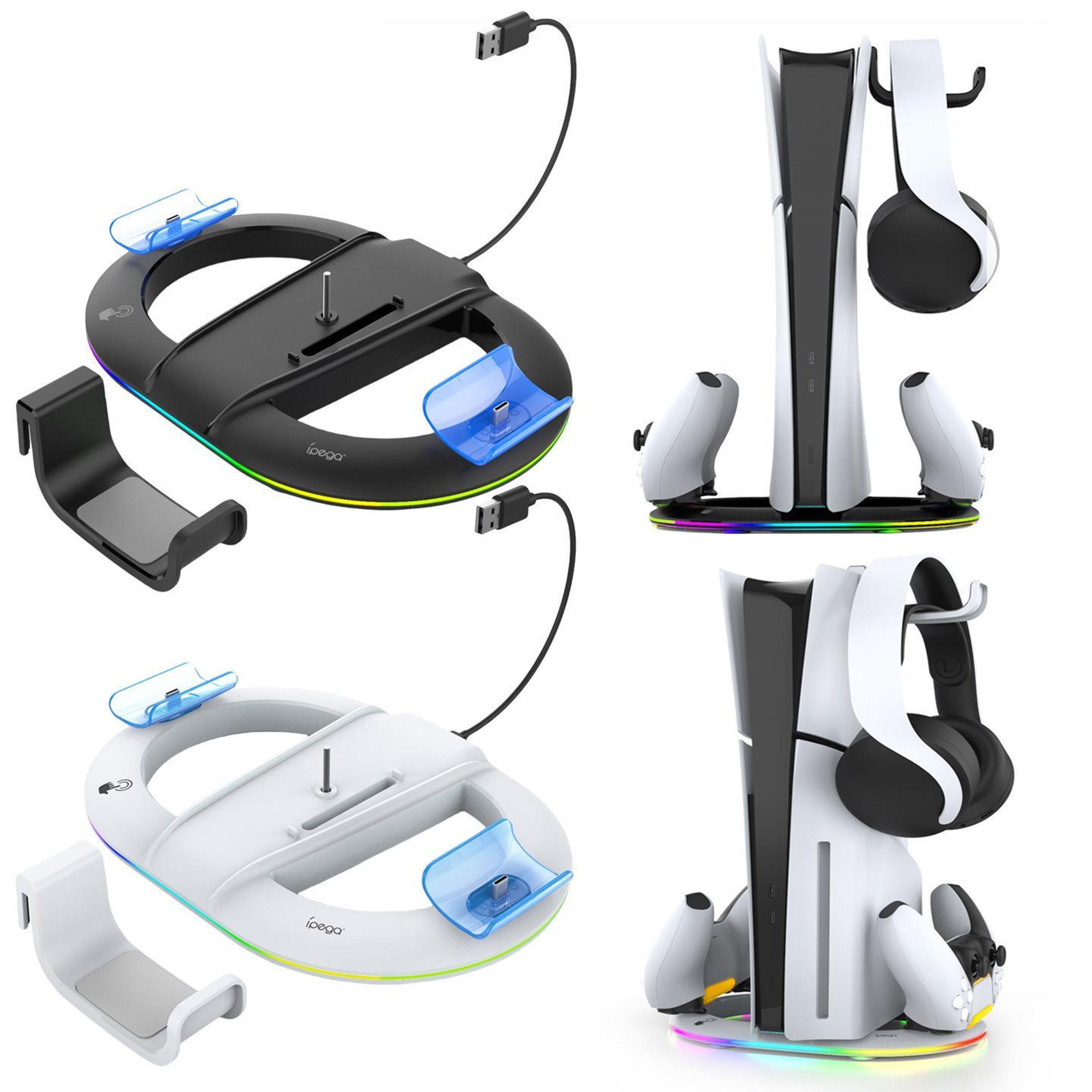 rgb charging stand for ps5 vertical stand with dual controller dock and headset holder
