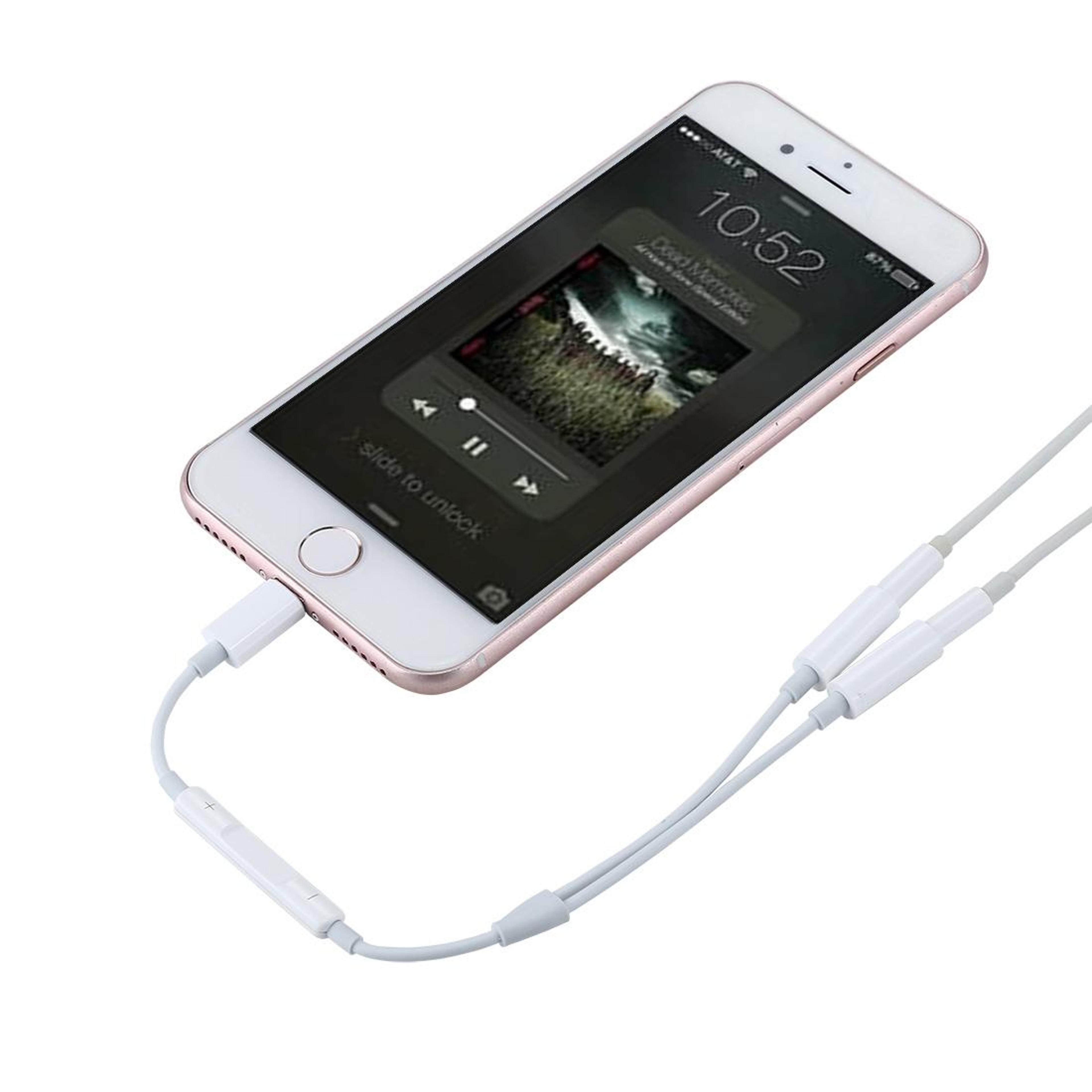 2 in 1 lightning to dual 3.5mm headphone adapter with wire control for phones & ipad