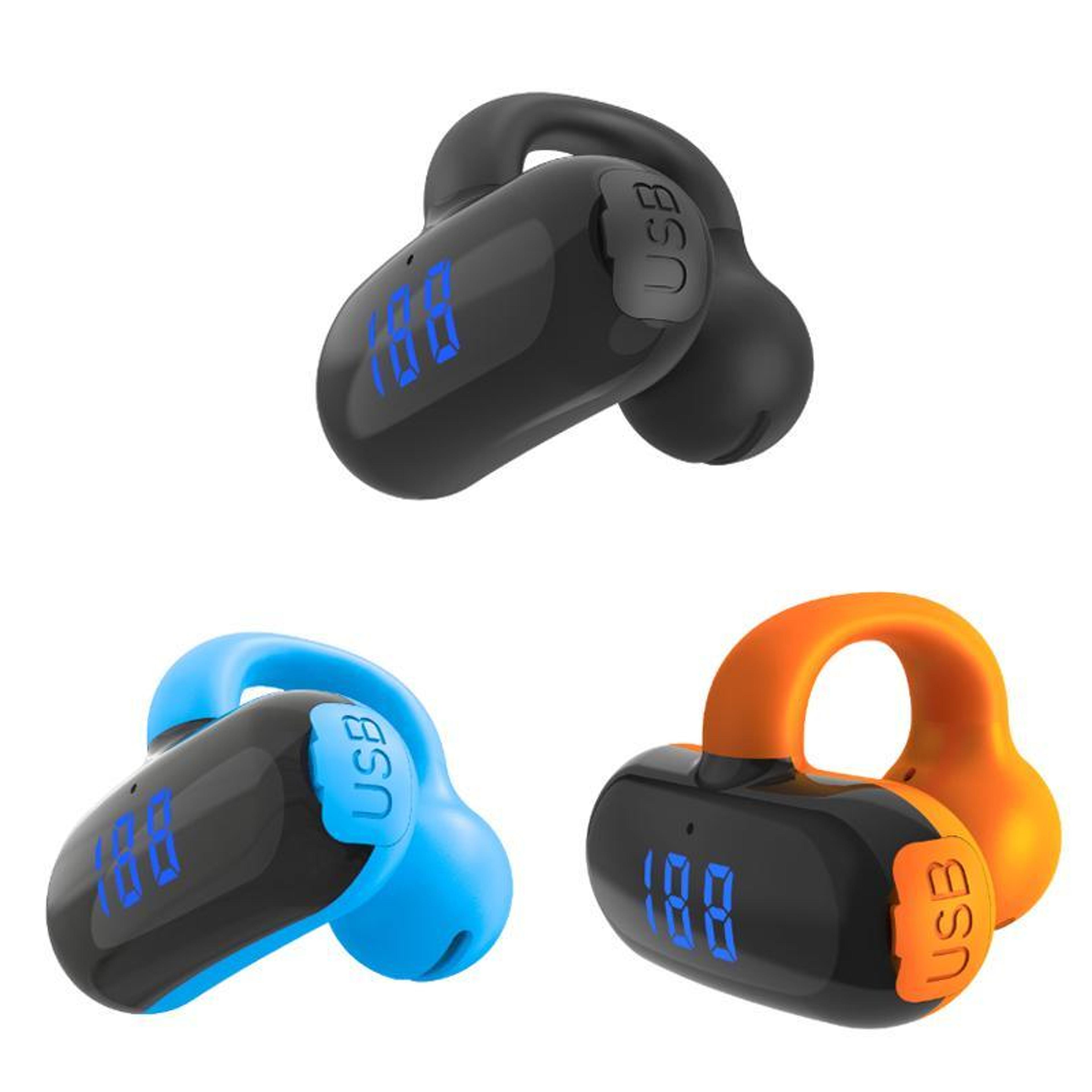 aerosound clip on bluetooth headphones with digital display & open ear comfort