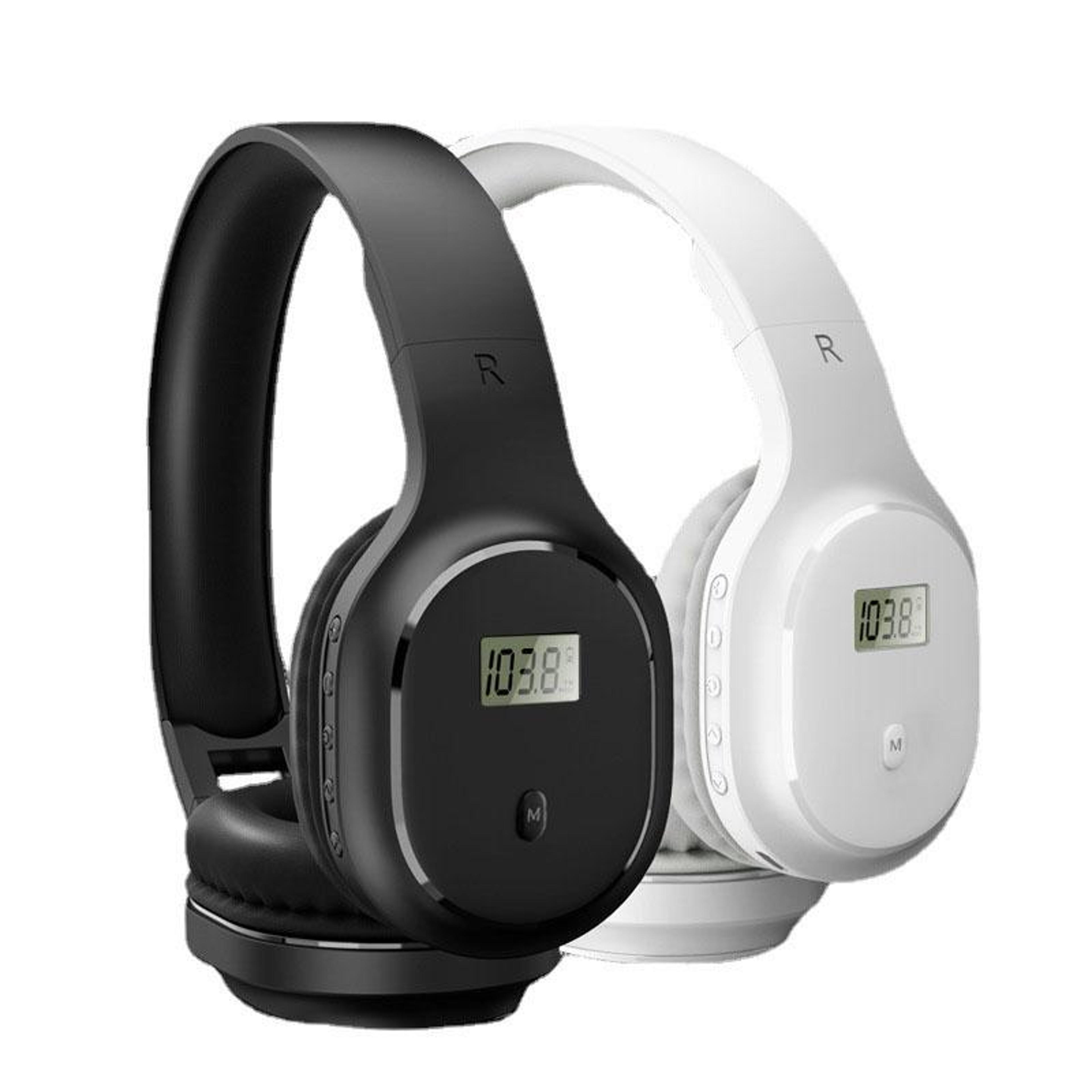 a8 rechargeable fm radio headphones with lcd display & foldable memory foam design