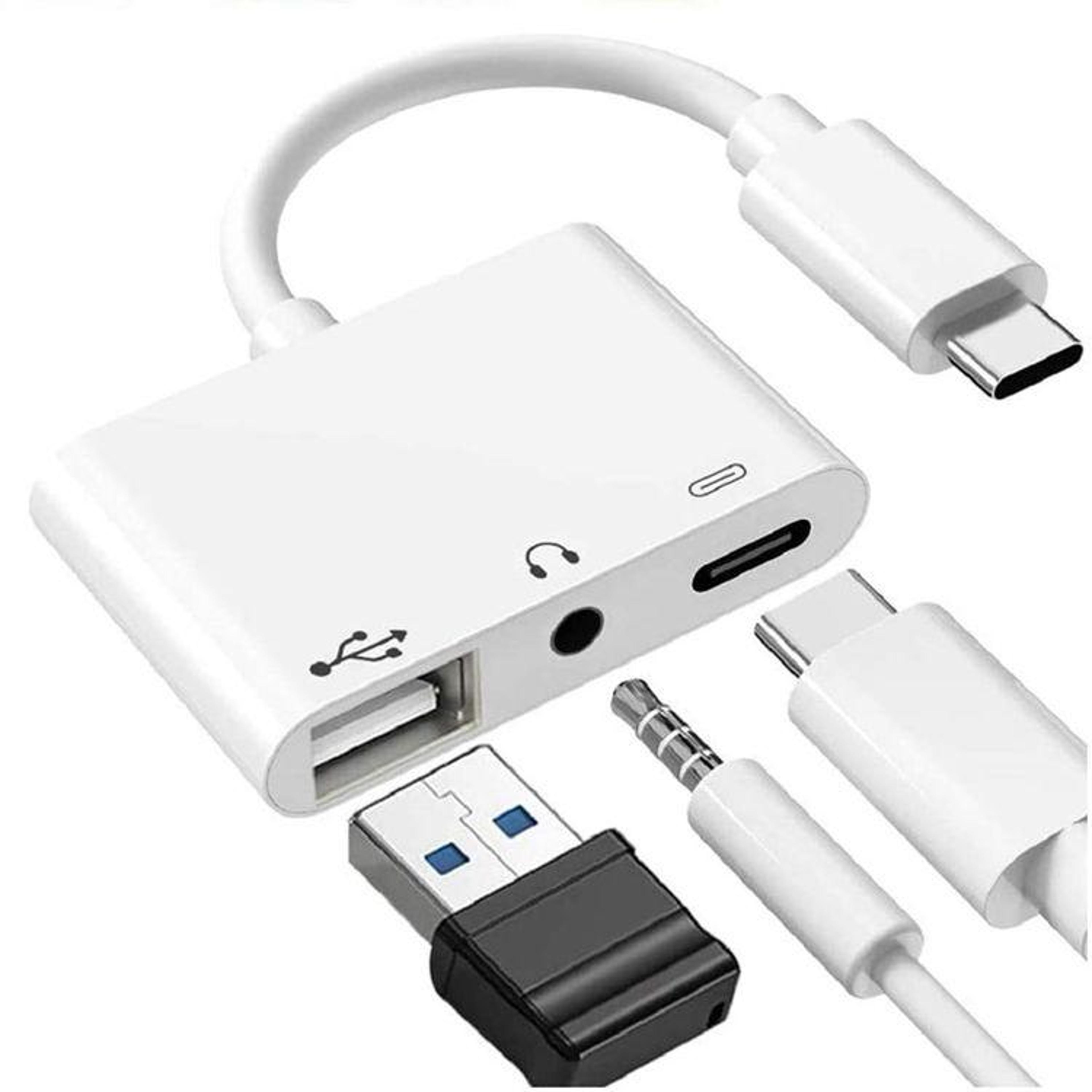 3 in 1 usb c otg adapter with 3.5mm headphone jack fast charging & usb audio splitter