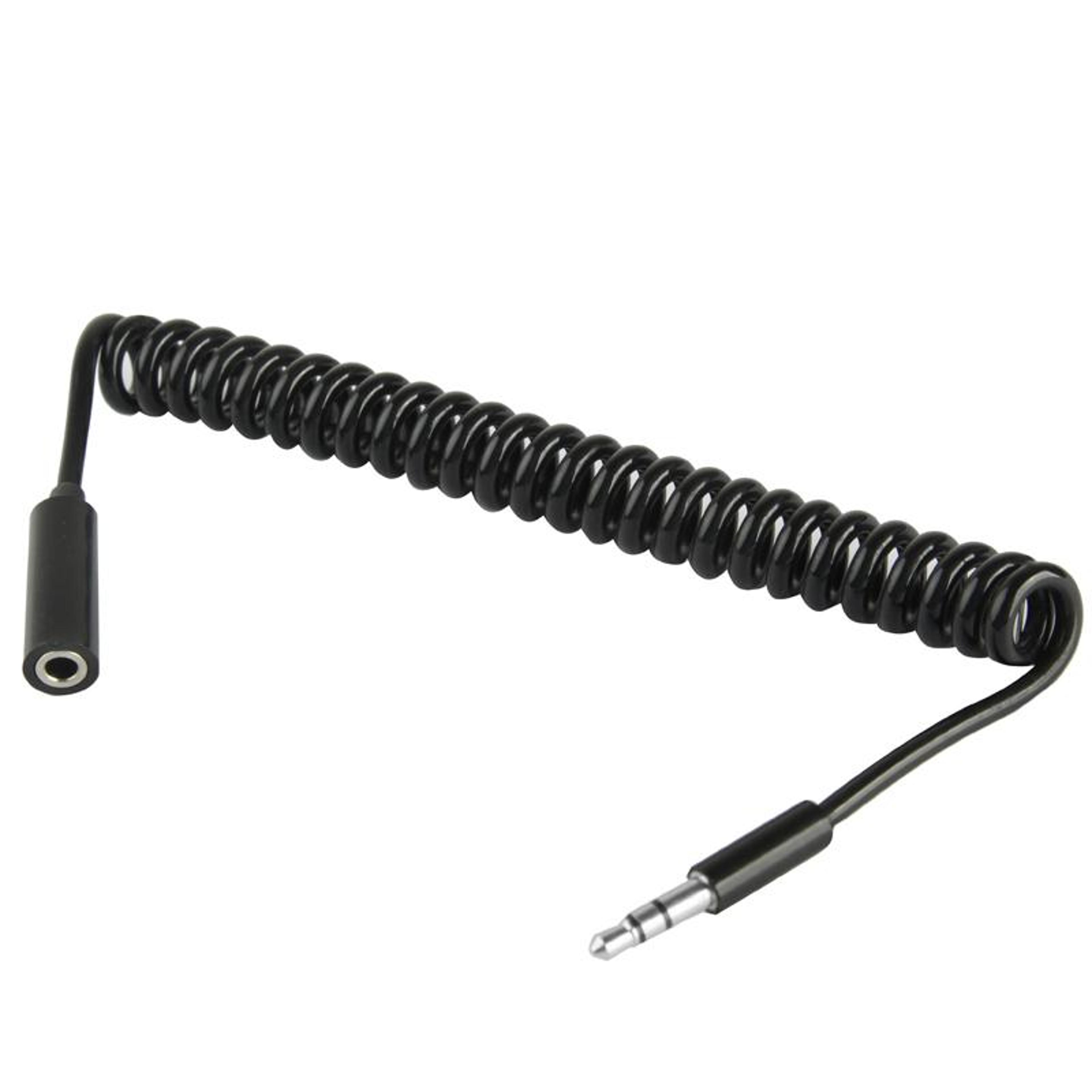 spring coiled aux extension cable for phones, cars & headphones