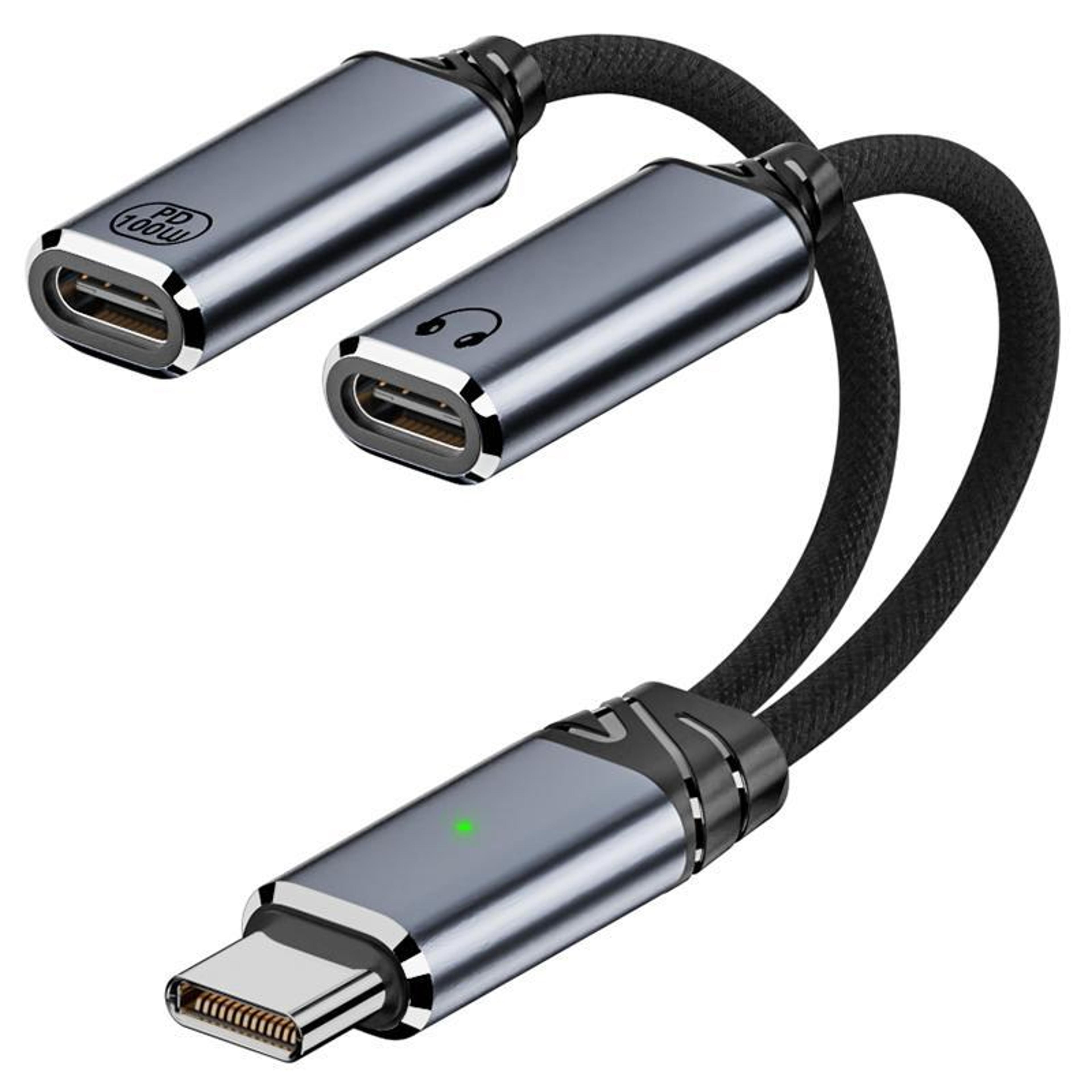 pd 100w usb c audio adapter with fast charging & hifi type c earphone splitter