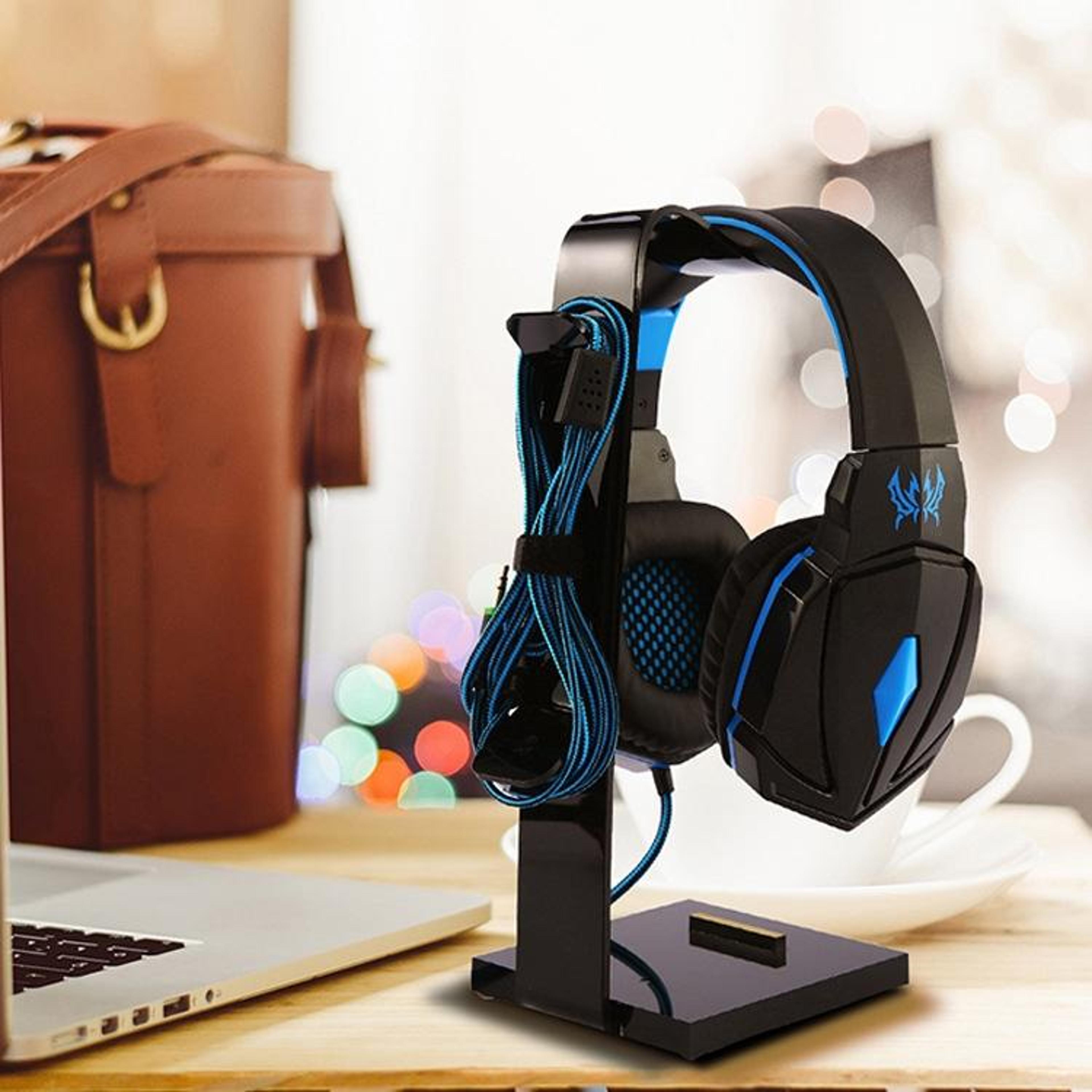 universal acrylic phone & tablet stand with headphone holder for desk organization