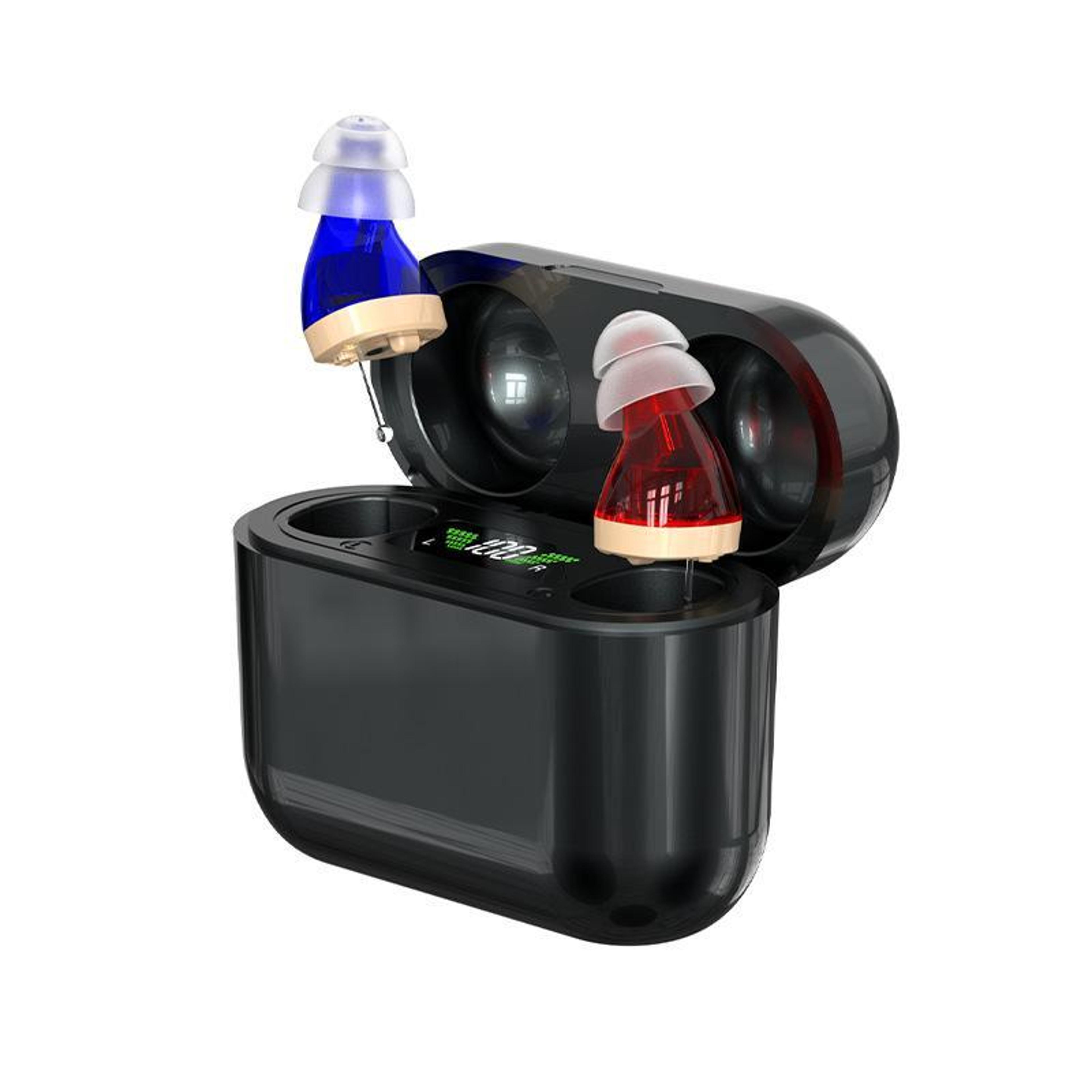 cleartone pro rechargeable digital hearing aid with noise reduction & led charging case