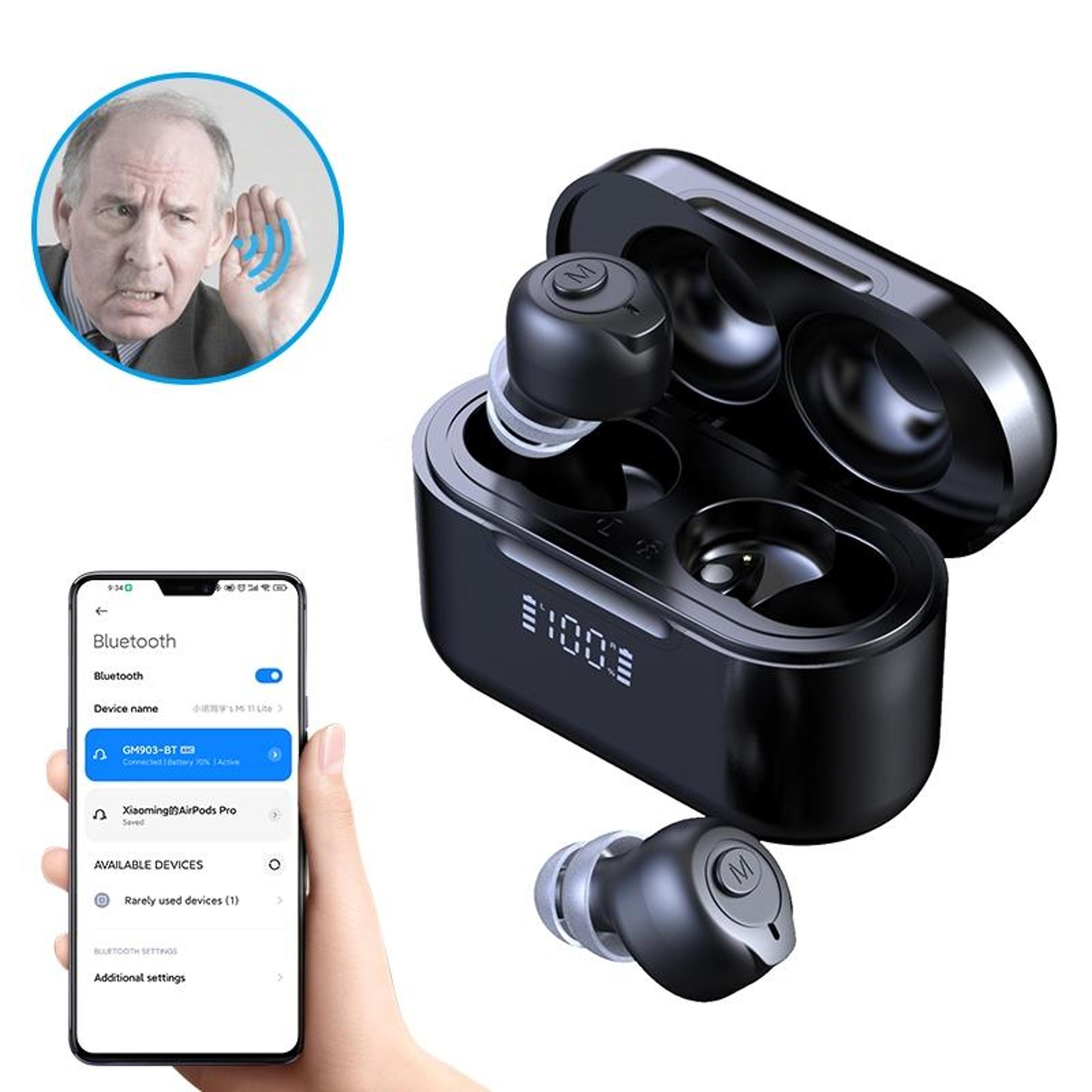 bluetooth digital hearing aids with lcd display & noise reduction charging case