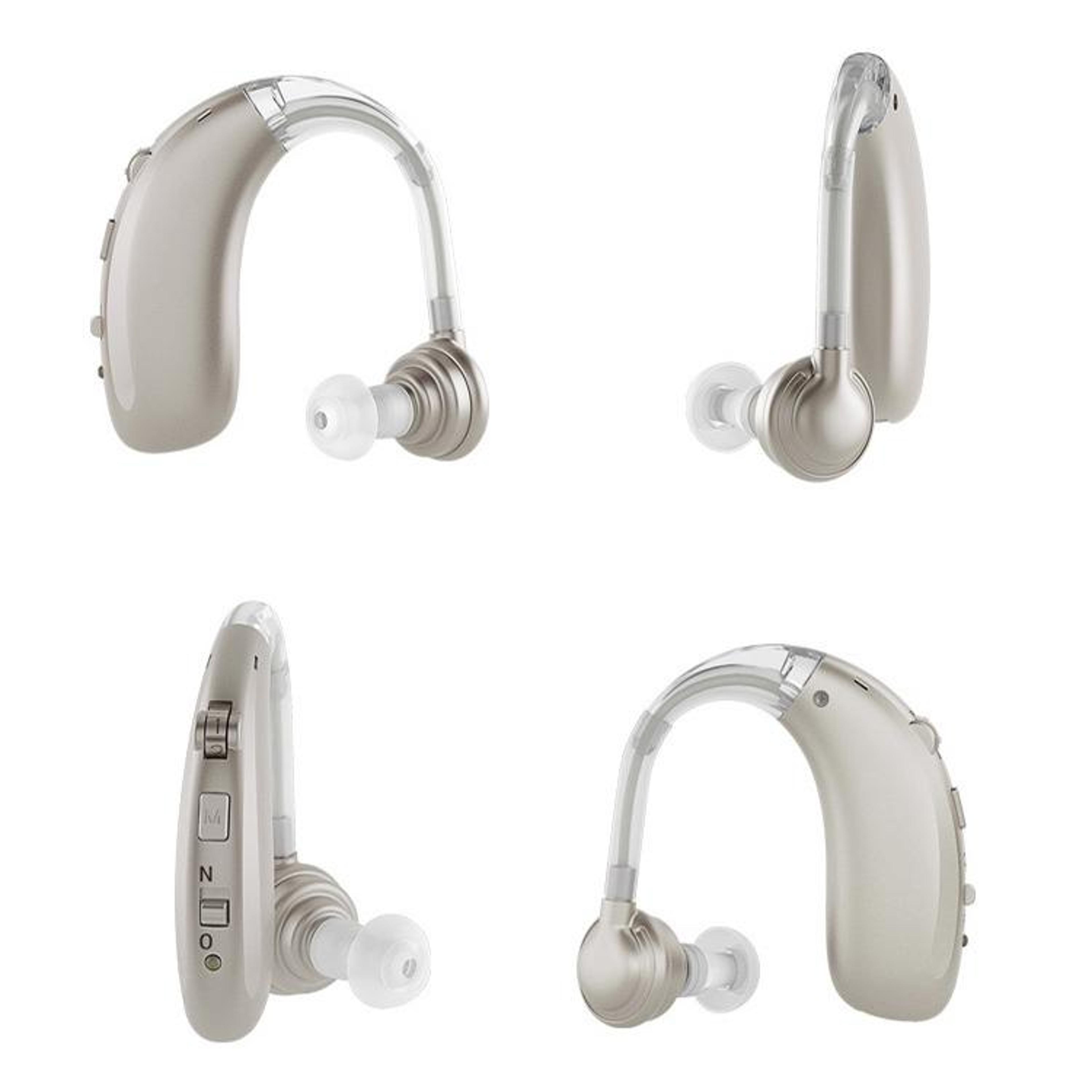 rechargeable hearing amplifier with earhook design & noise reduction for clear everyday listening