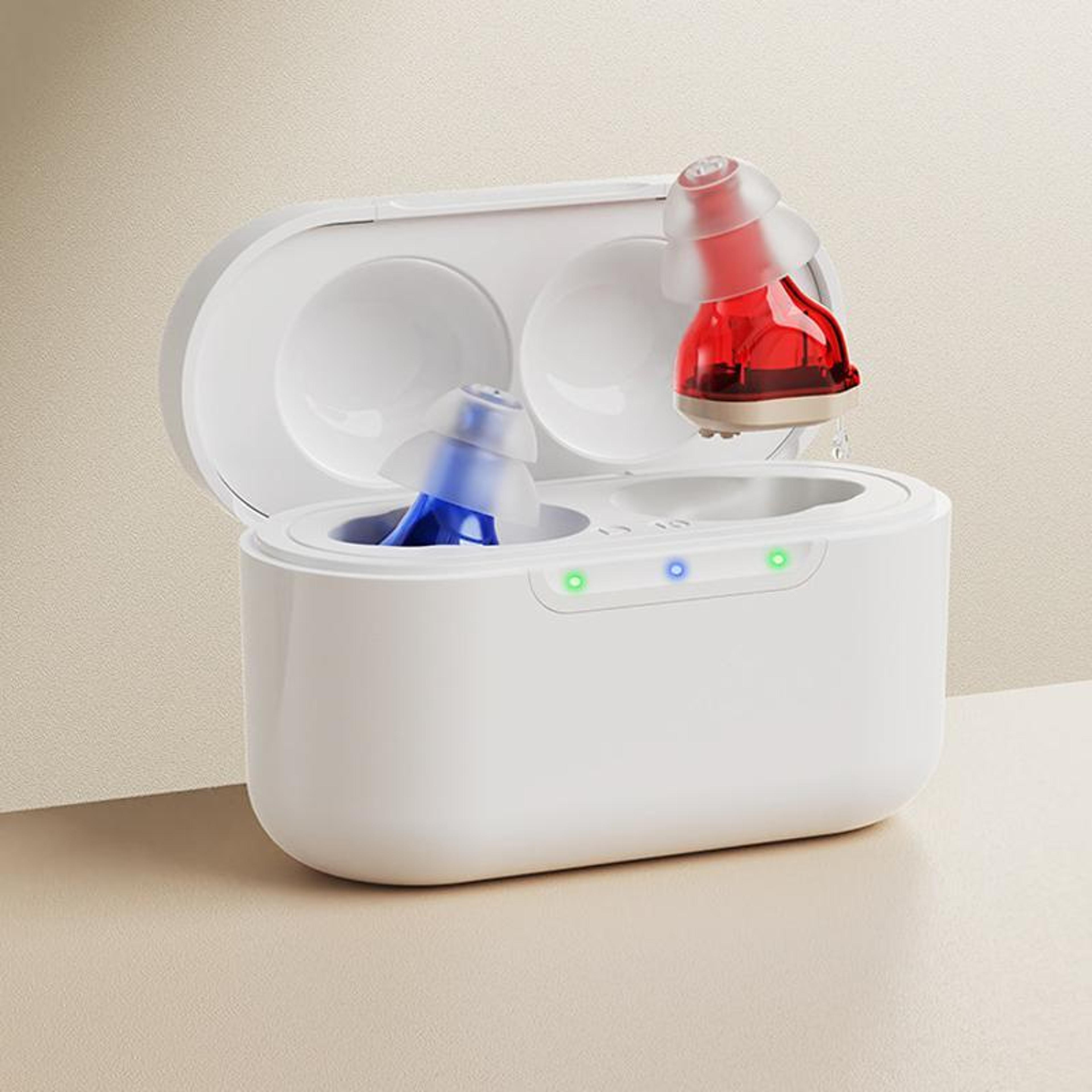invisible rechargeable hearing amplifier for seniors with noise reduction & portable charging case