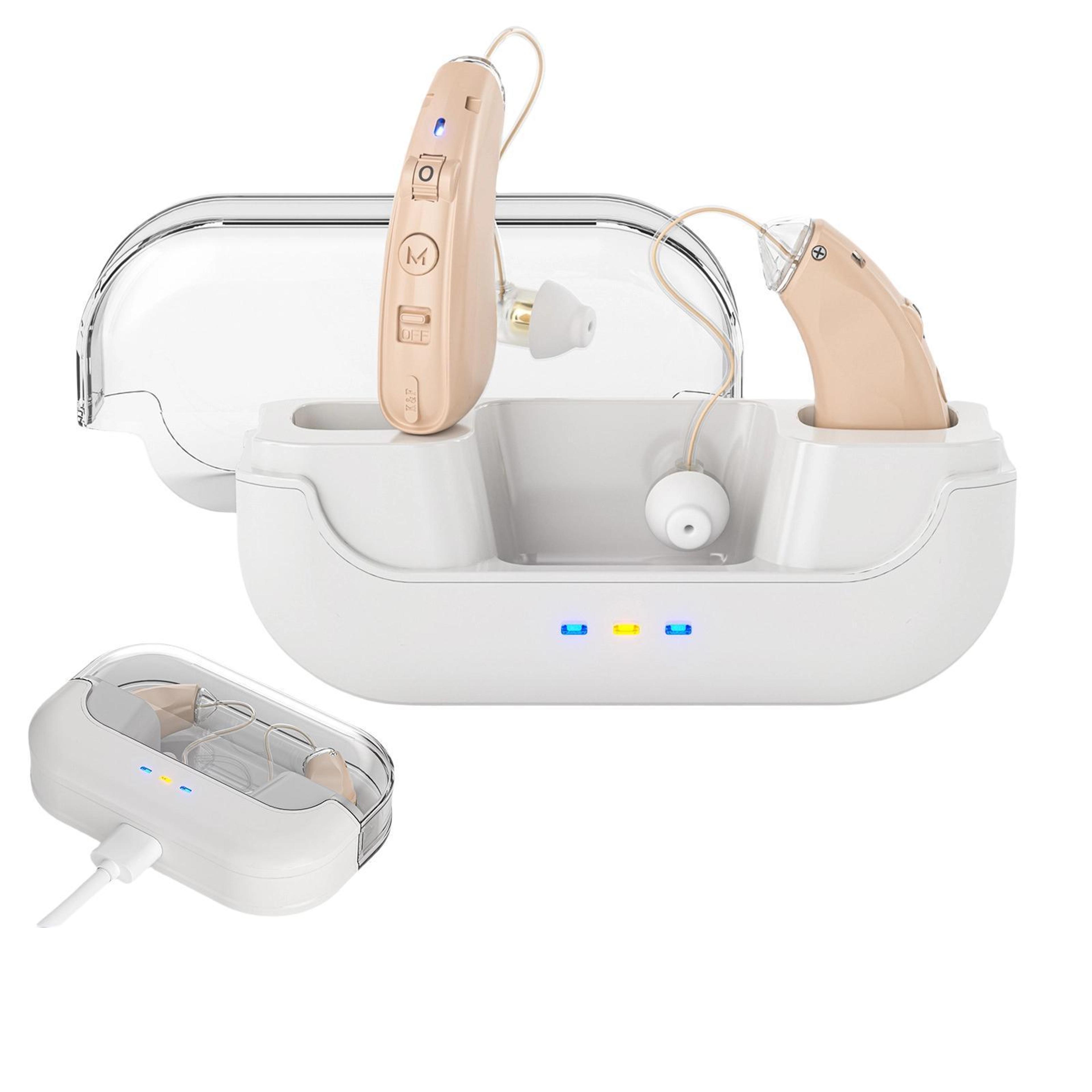 rechargeable behind the ear hearing aids with noise cancelling & 144h charging case