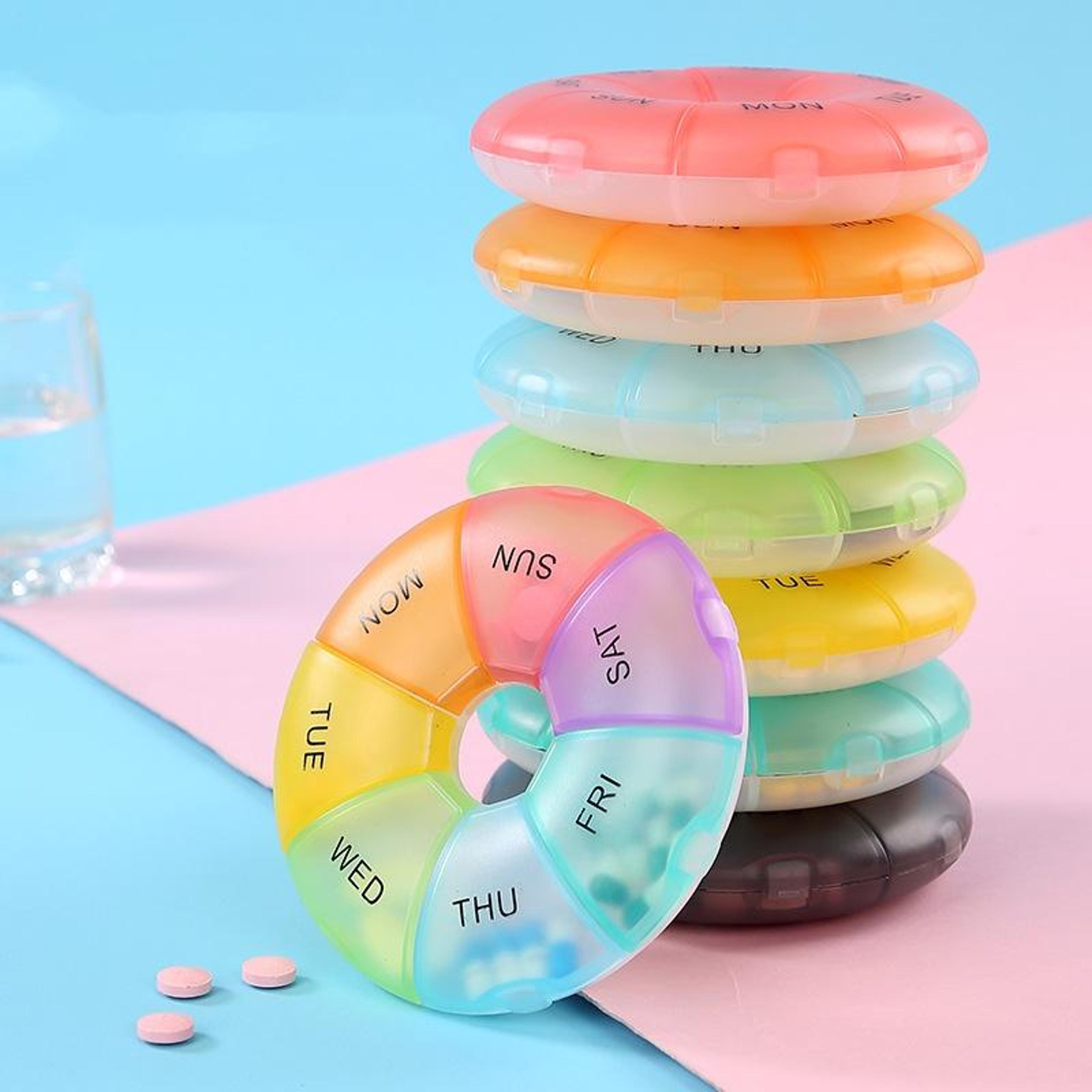 rainbow weekly pill organizer portable 7 day pill box with individual compartments