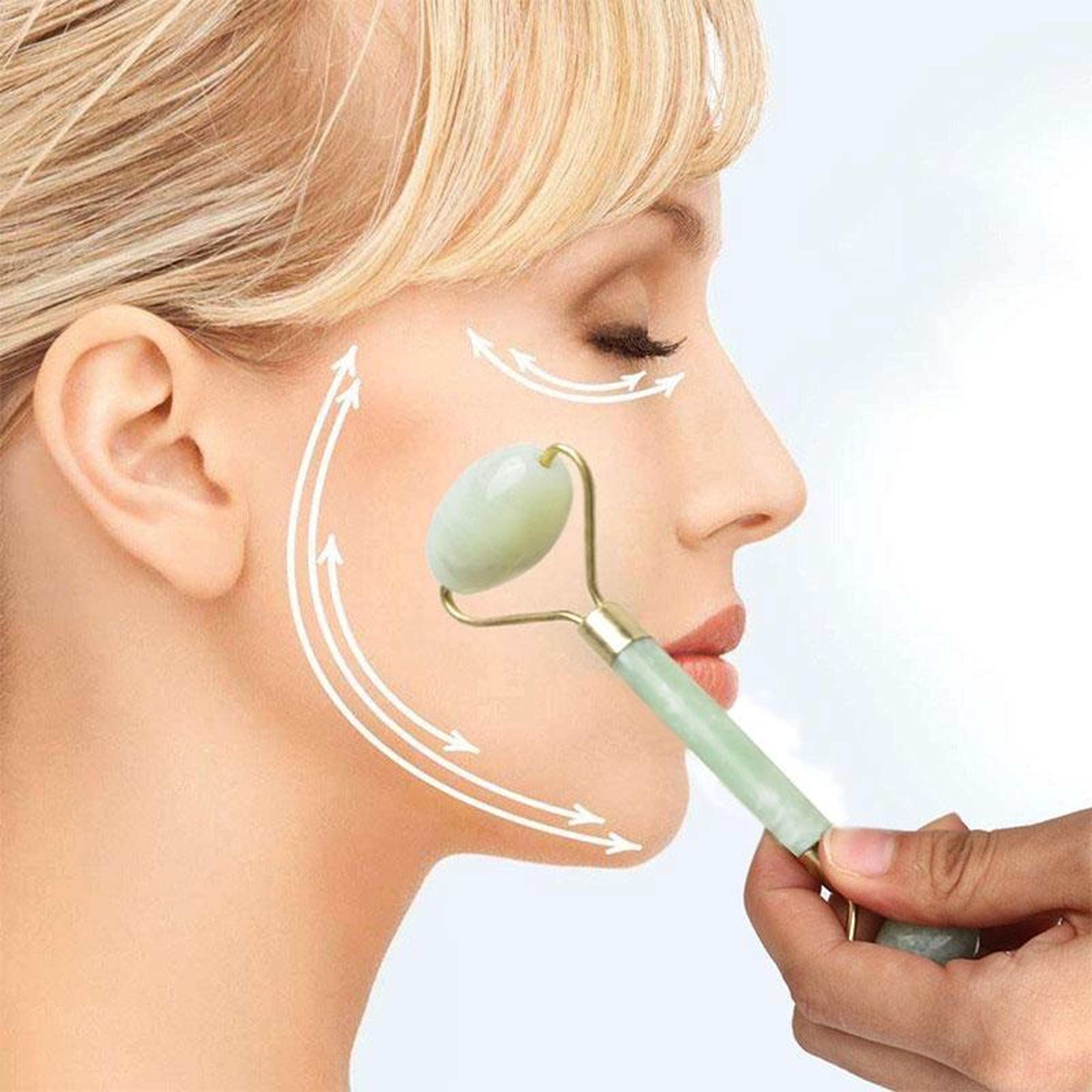 cooling double jade facial roller massager for face depuffing and skin care