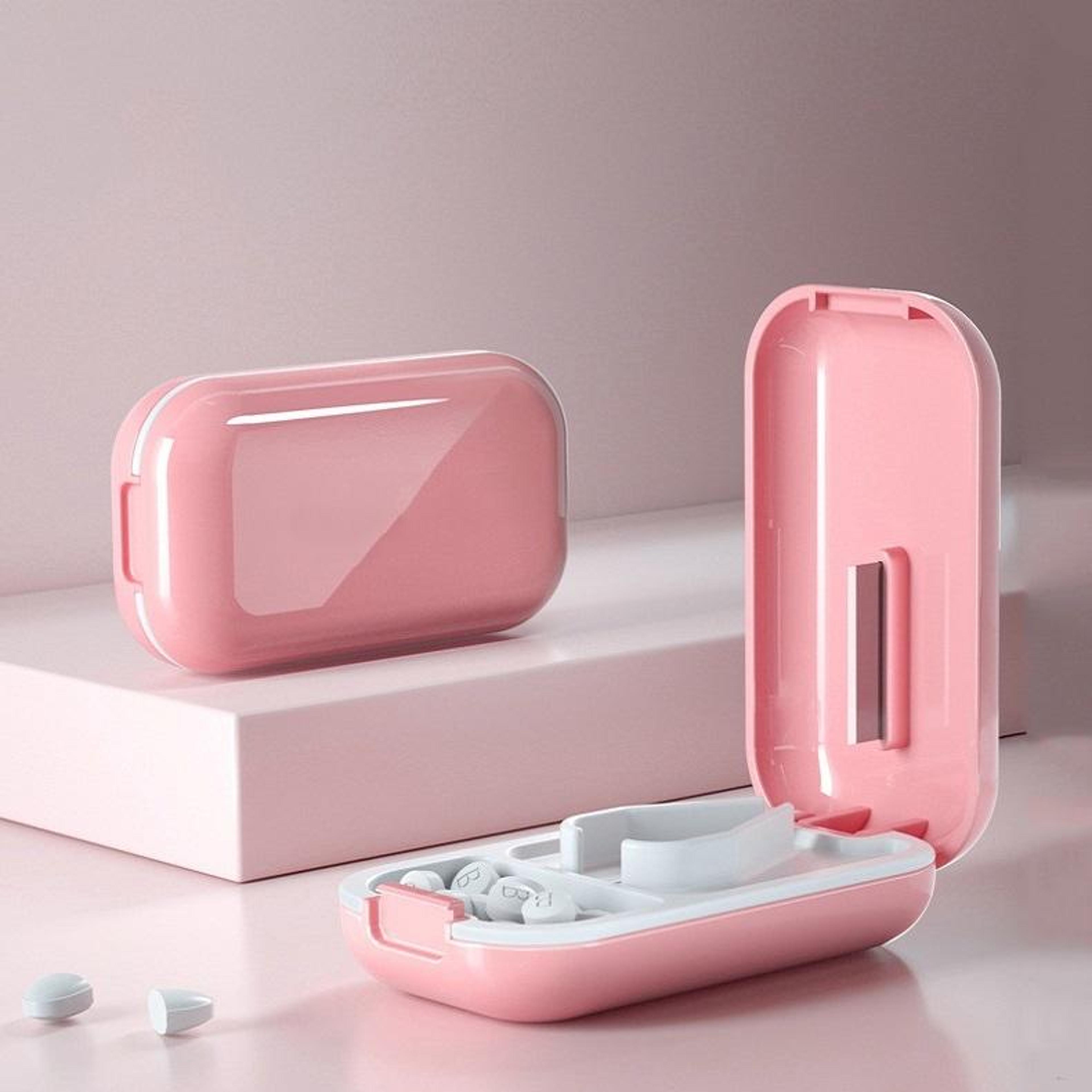 portable pill cutter & pill organizer storage case with stainless steel precision blade