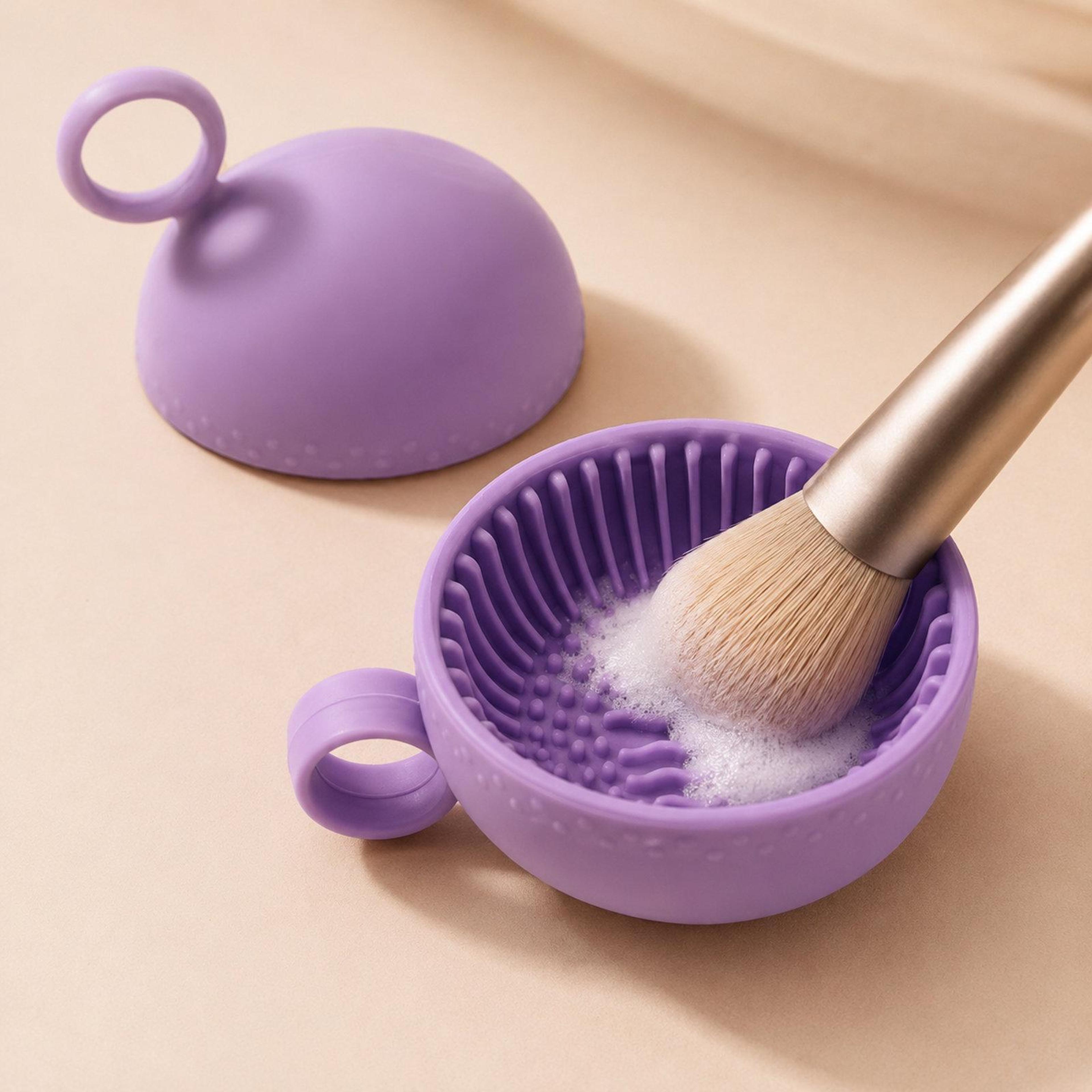 silicone makeup brush cleaner bowl travel scrubber cup with hanging loop