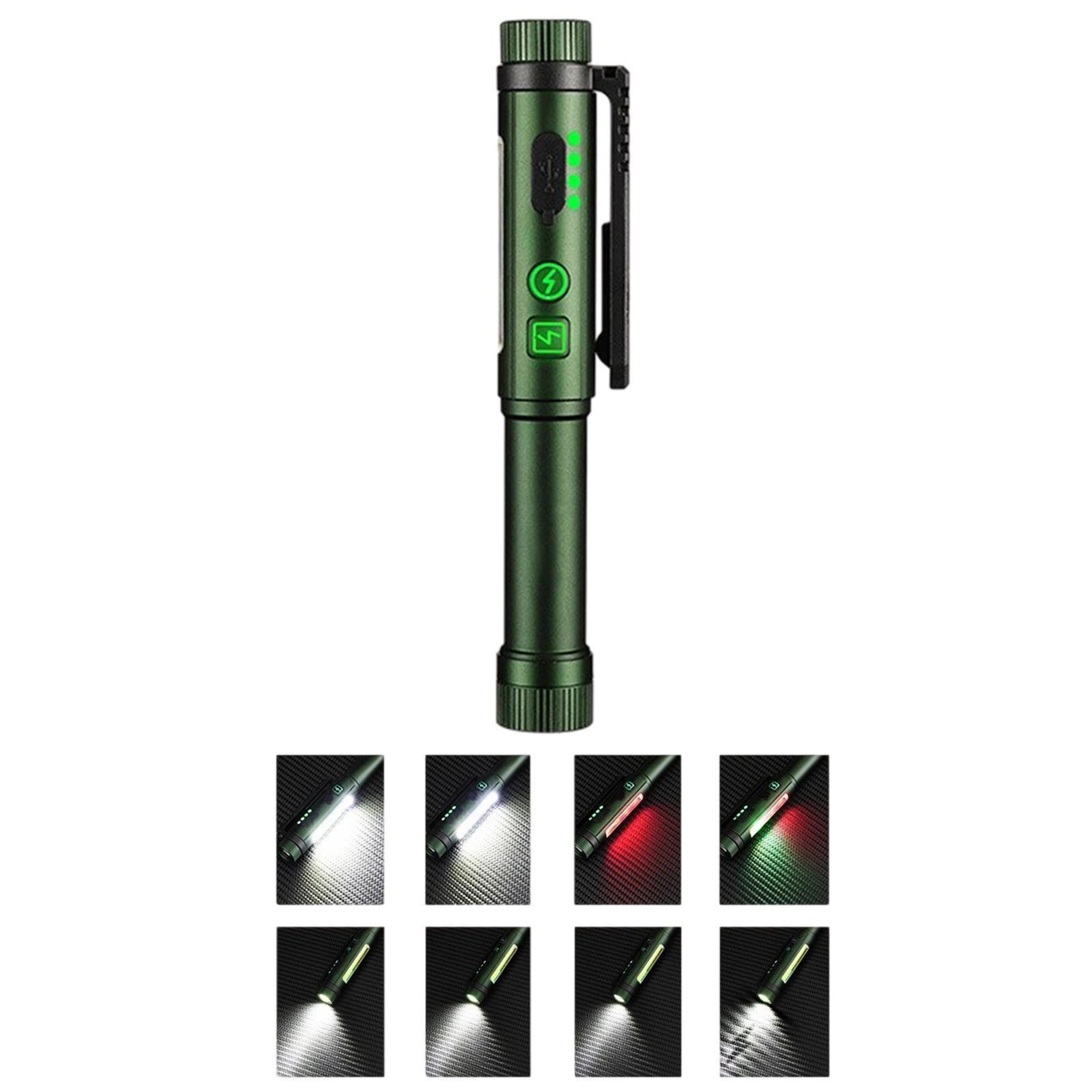 magnetic led pen flashlight rechargeable work light with rotating clip for inspection & outdoor use