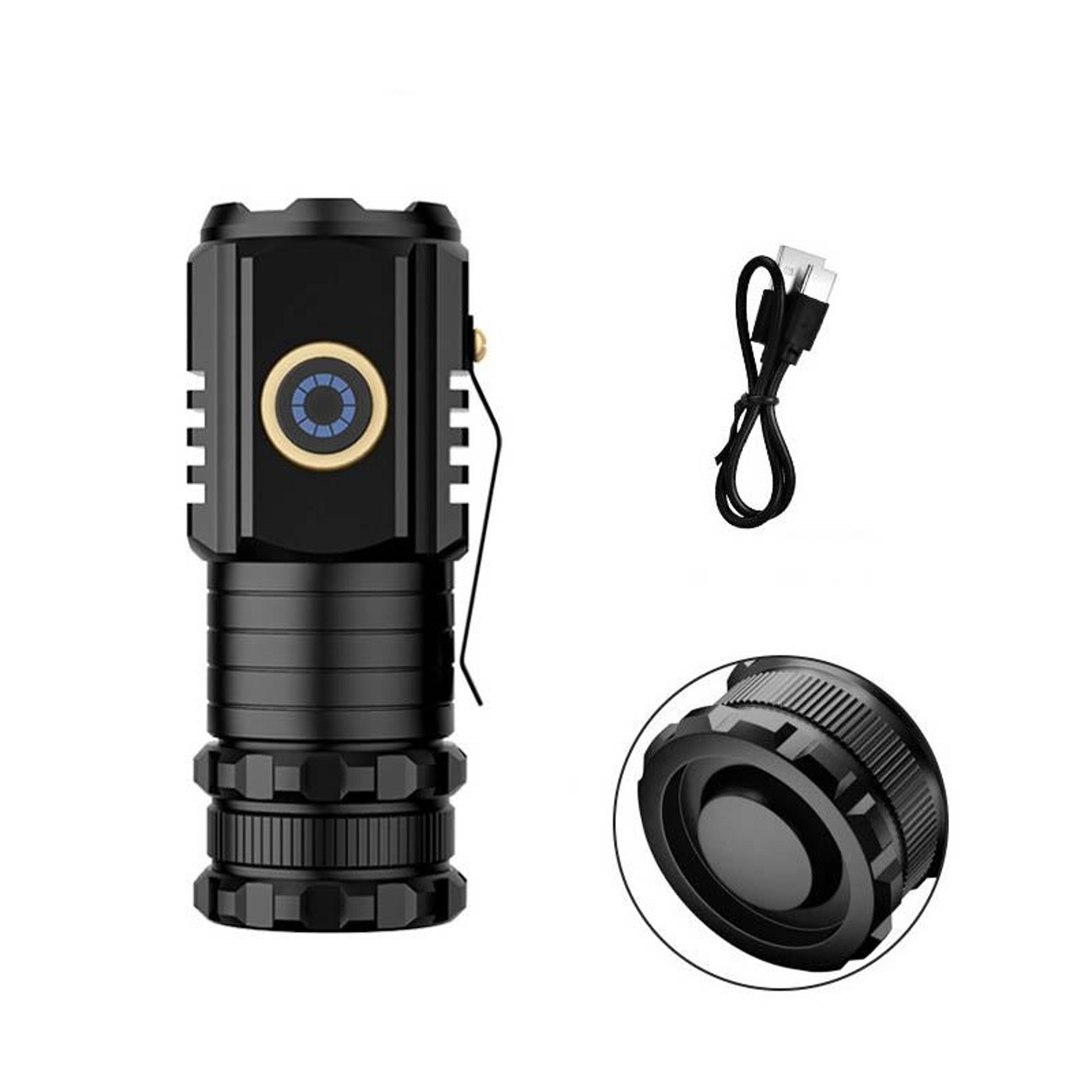 2000lm rechargeable mini led flashlight waterproof pocket torch with type c charging