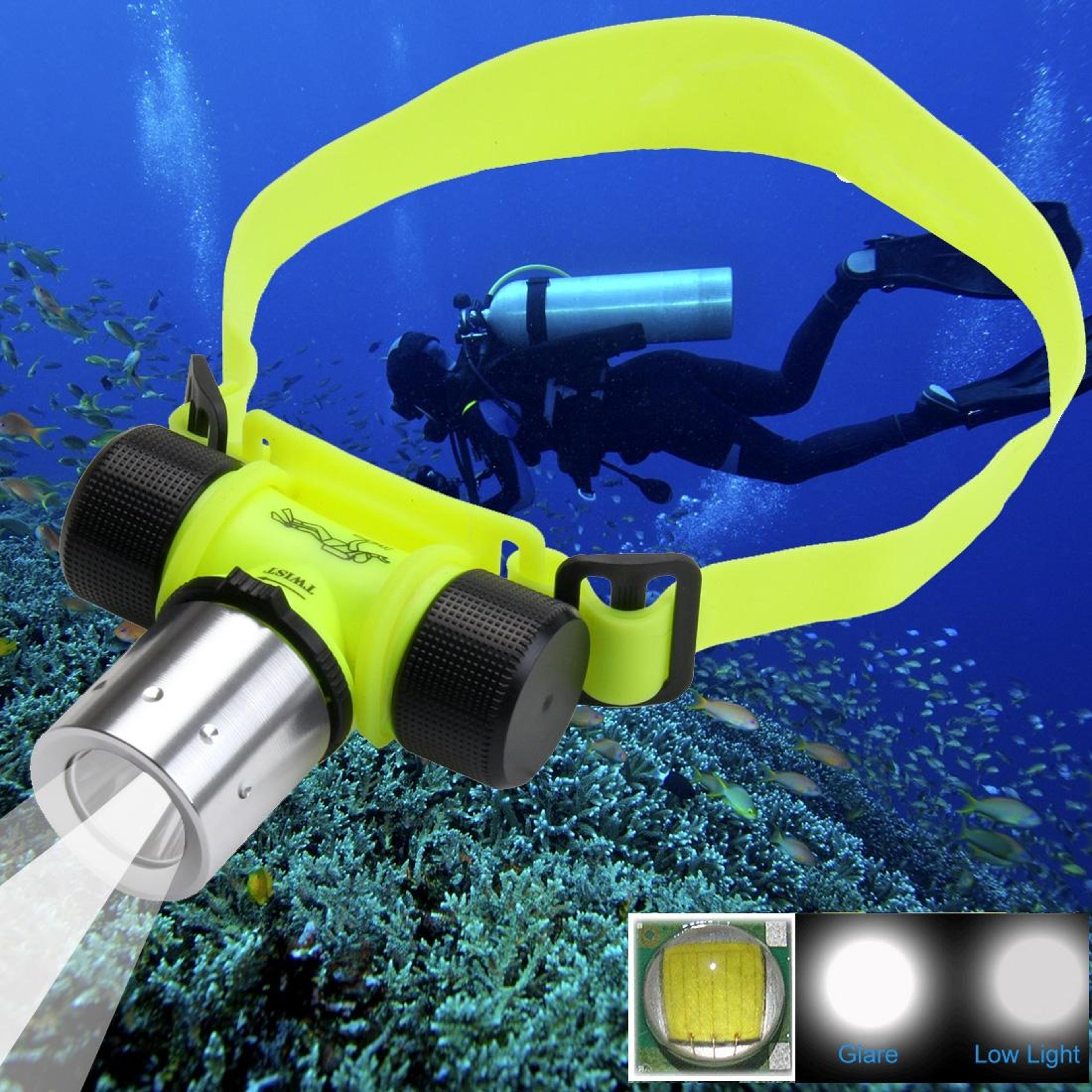 premium waterproof t6 led diving flashlight headlight with 3 mode zoom led beam 30m underwater