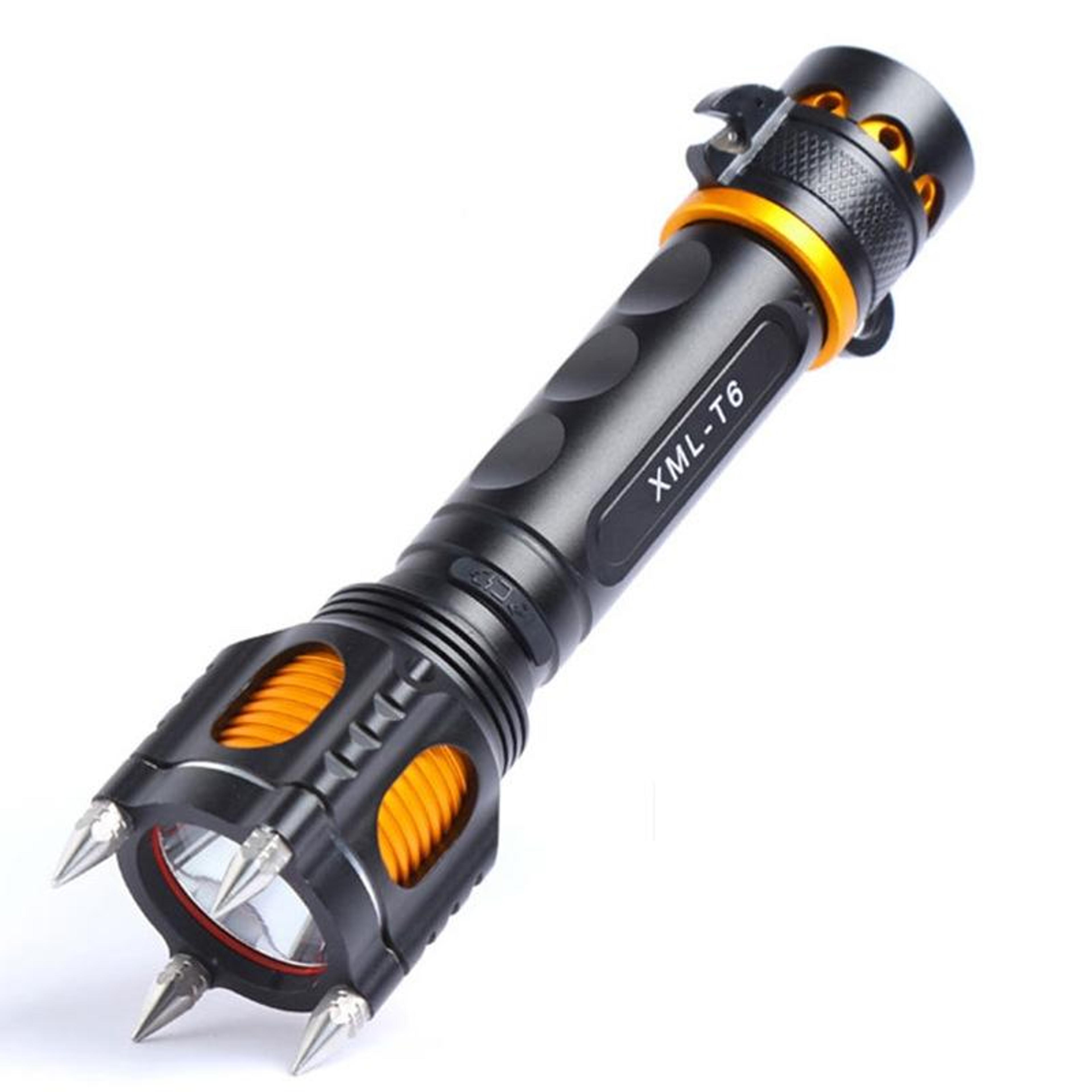 premium rechargeable led tactical flashlight with safety hammer & multi function design