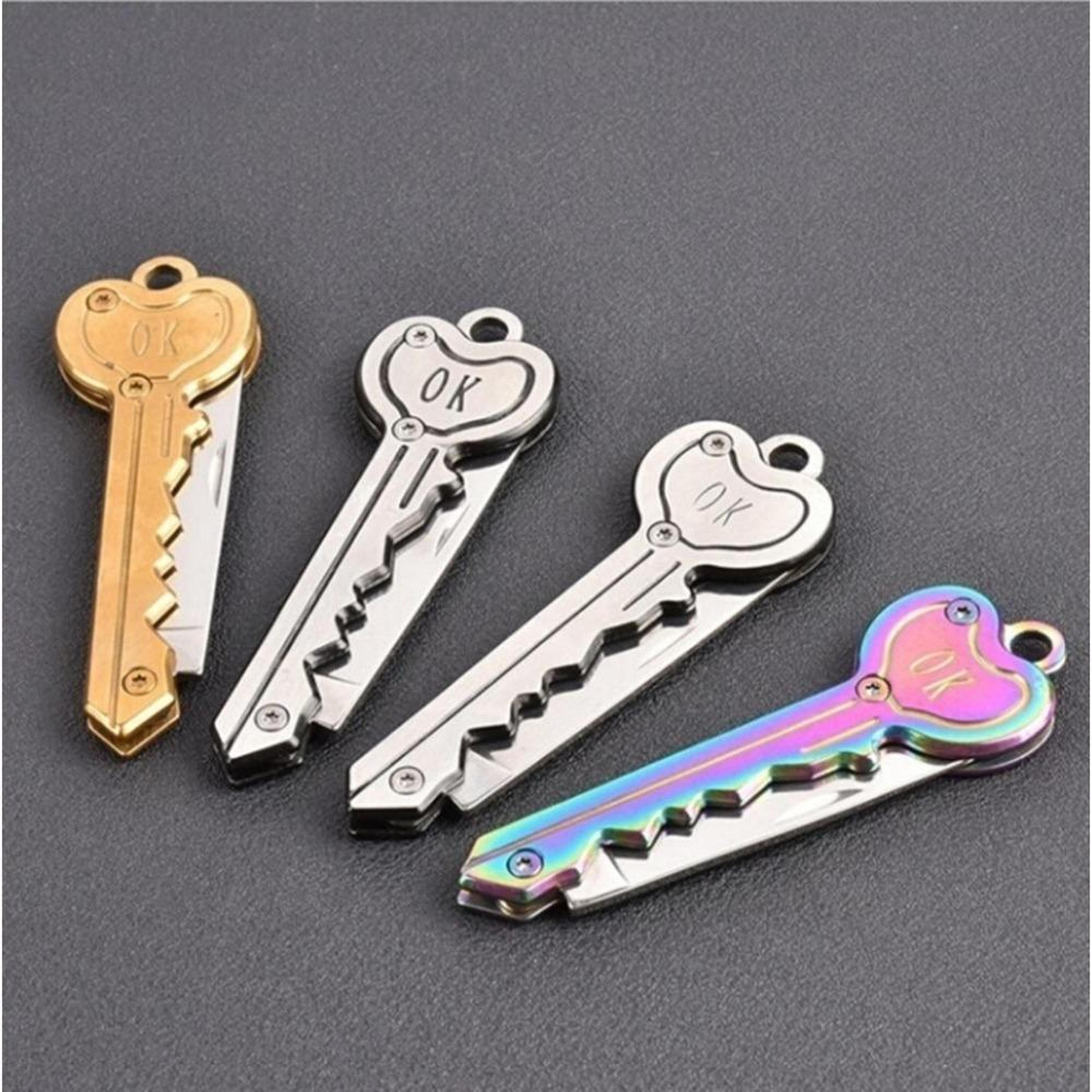 compact folding key knife keychain mini edc survival tool