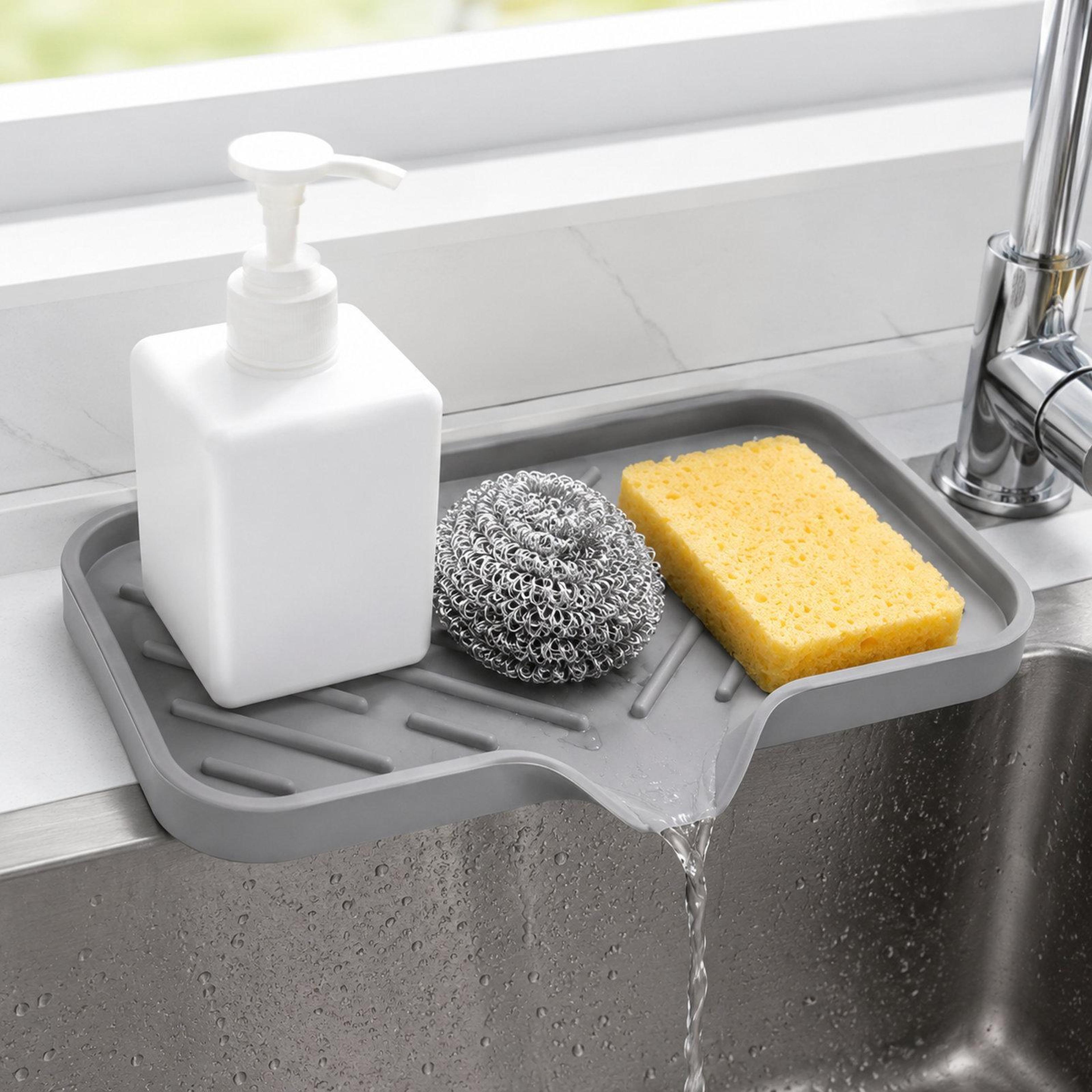 large self draining silicone sink tray & kitchen sponge holder