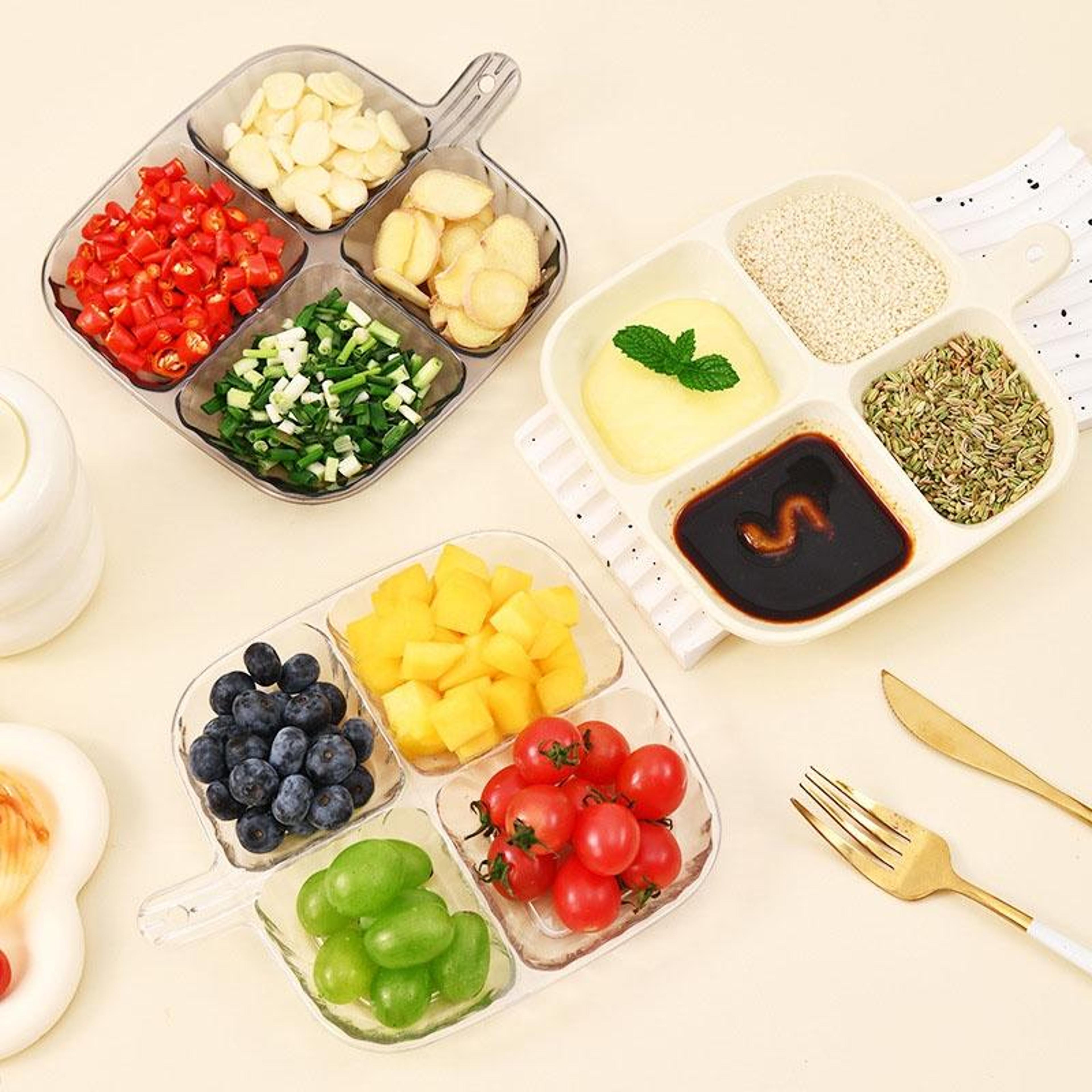 4 compartment snack & spice serving tray with handle food storage organizer