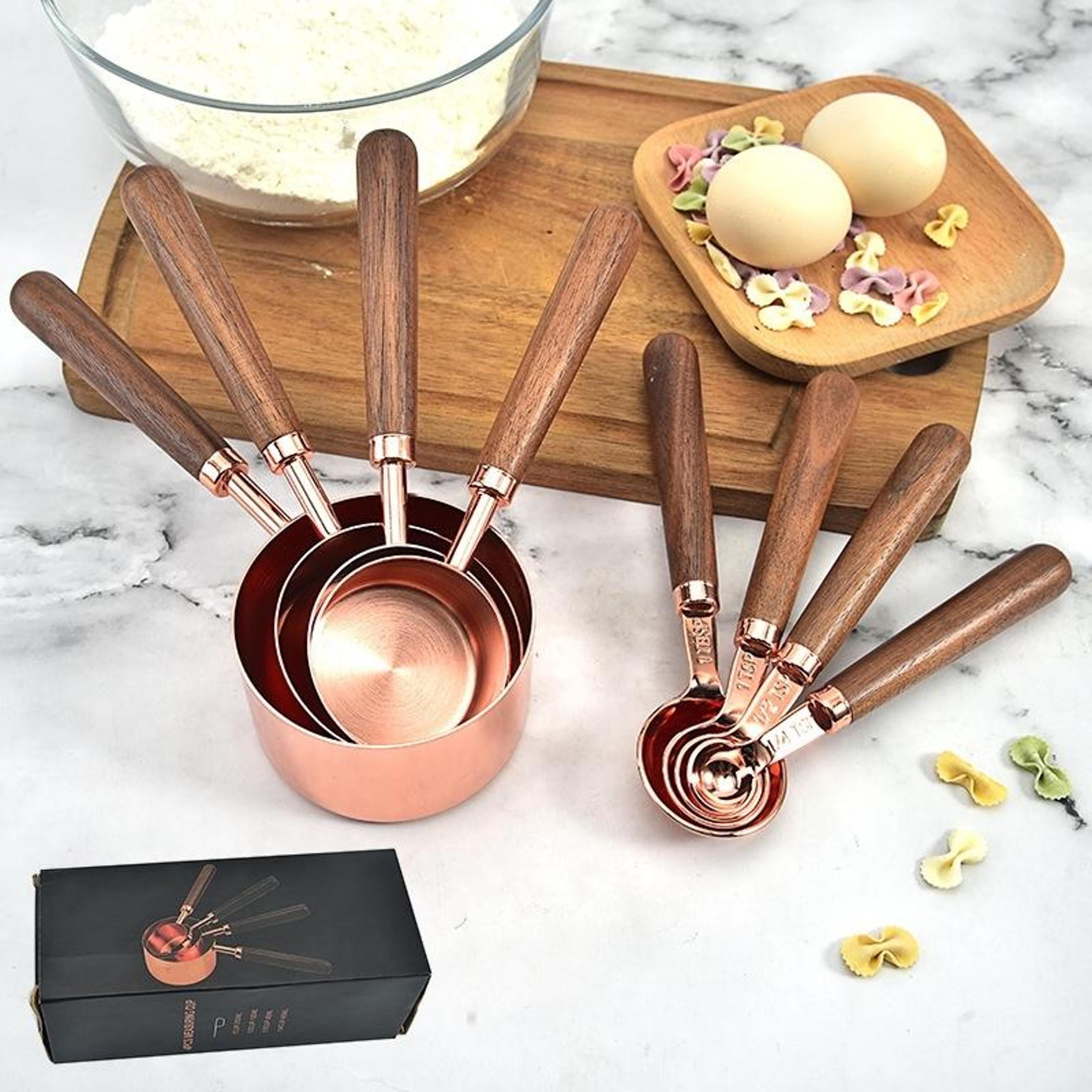 premium walnut handle kitchen baking copper plated measuring cups and spoon set