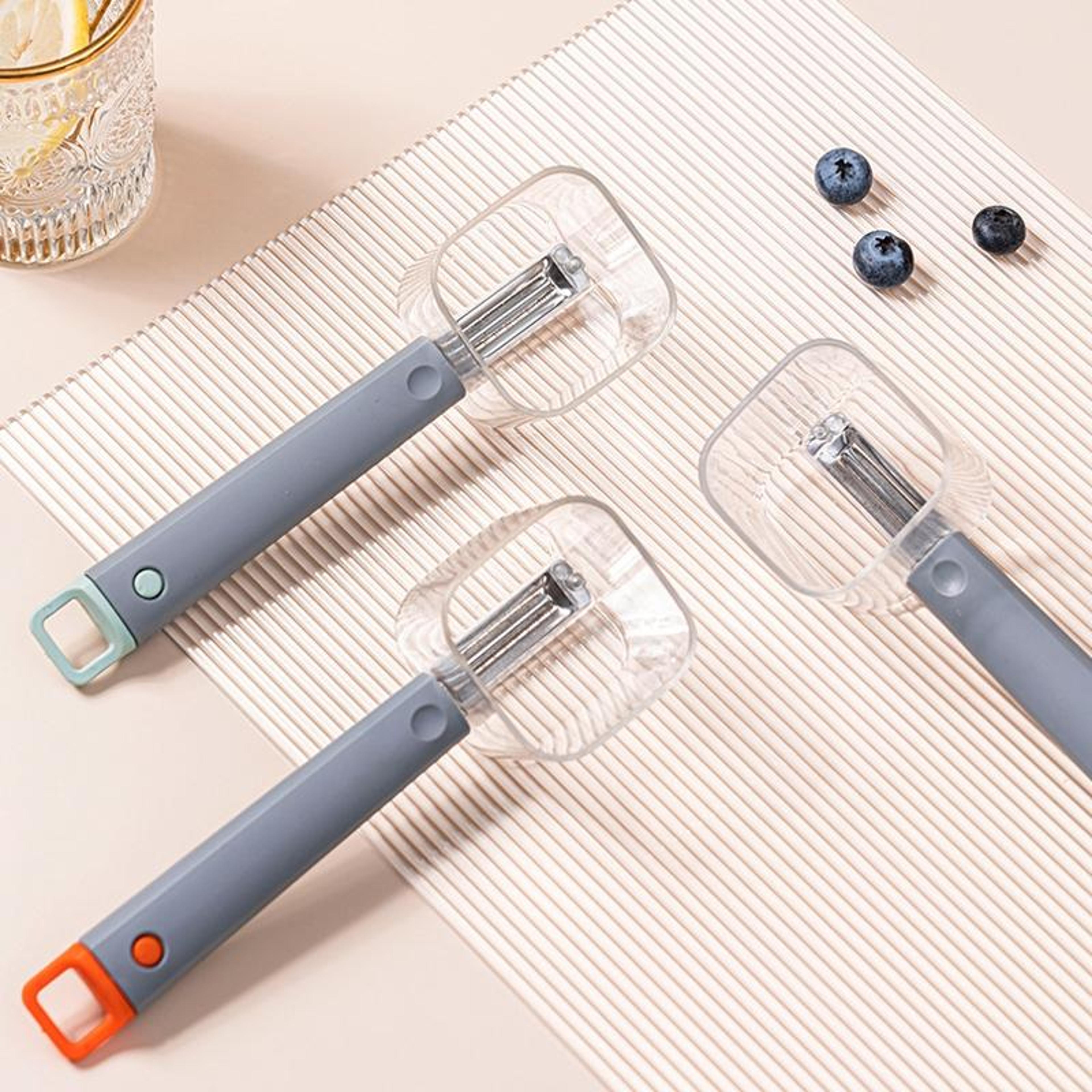 premium stainless steel kitchen peeler with long handle & storage box