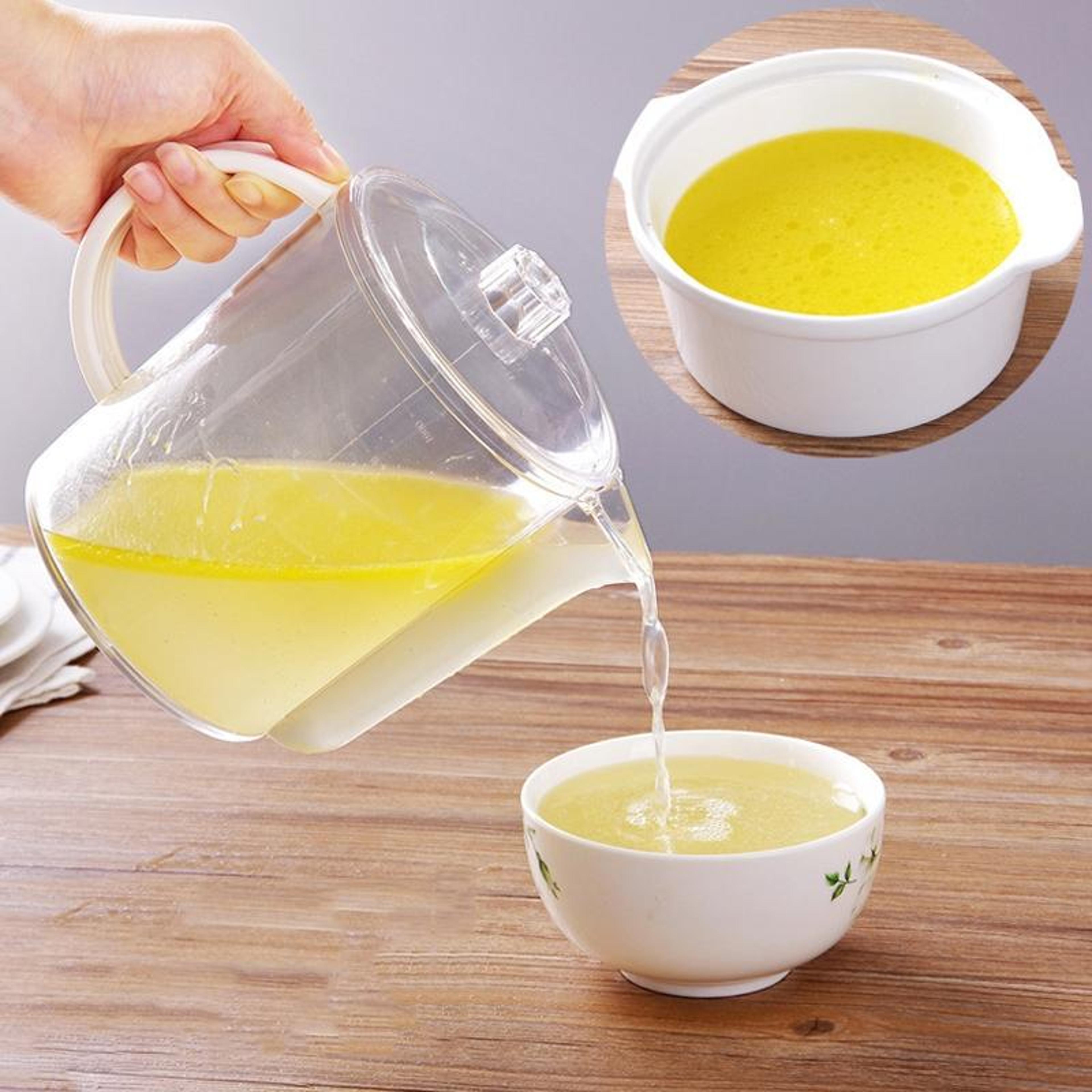 1500ml food grade oil separator kettle with measuring scale and kitchen grease strainer cup