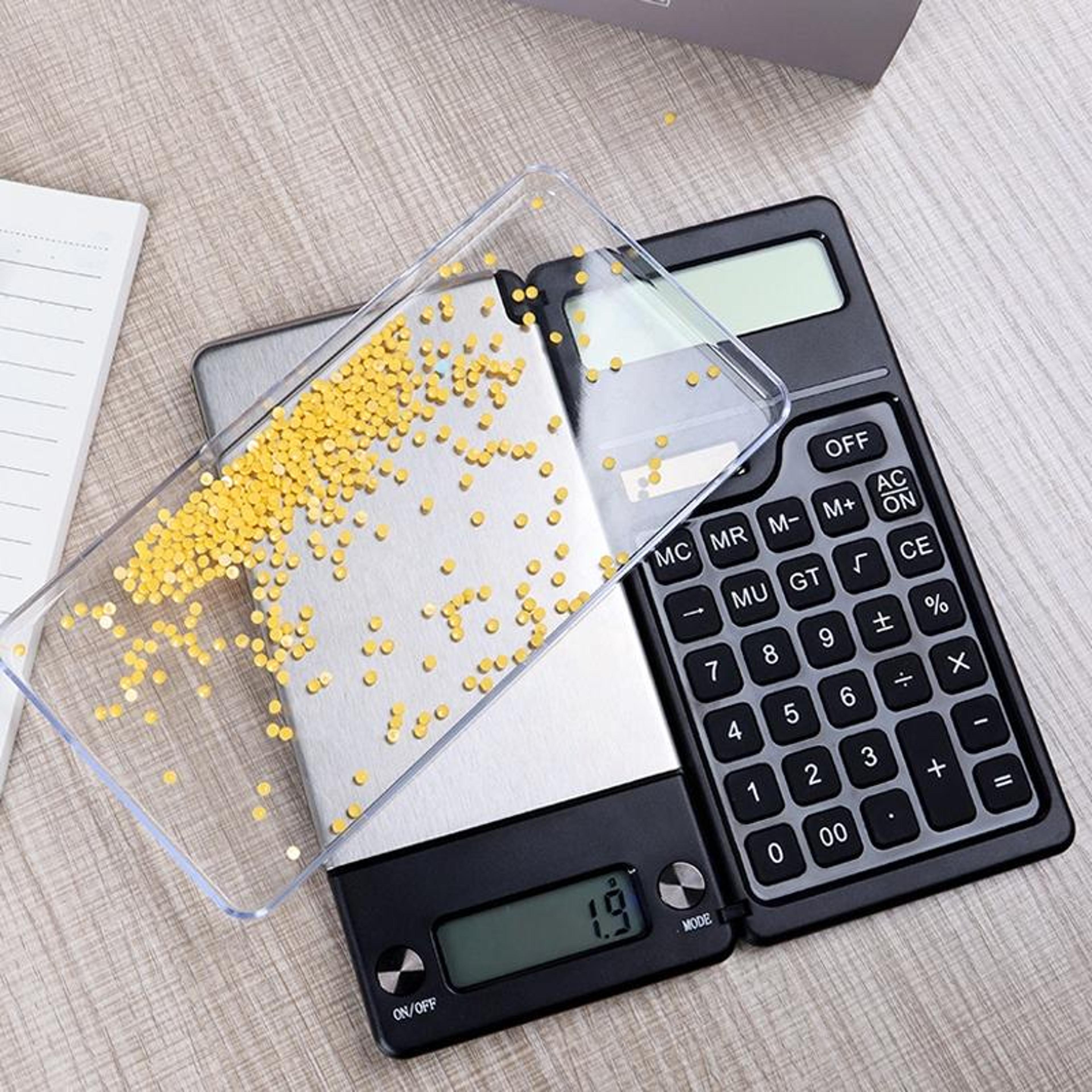 digital pocket scale with solar calculator 0.1g precision food scale and 12 digit math tool for jewelry and baking