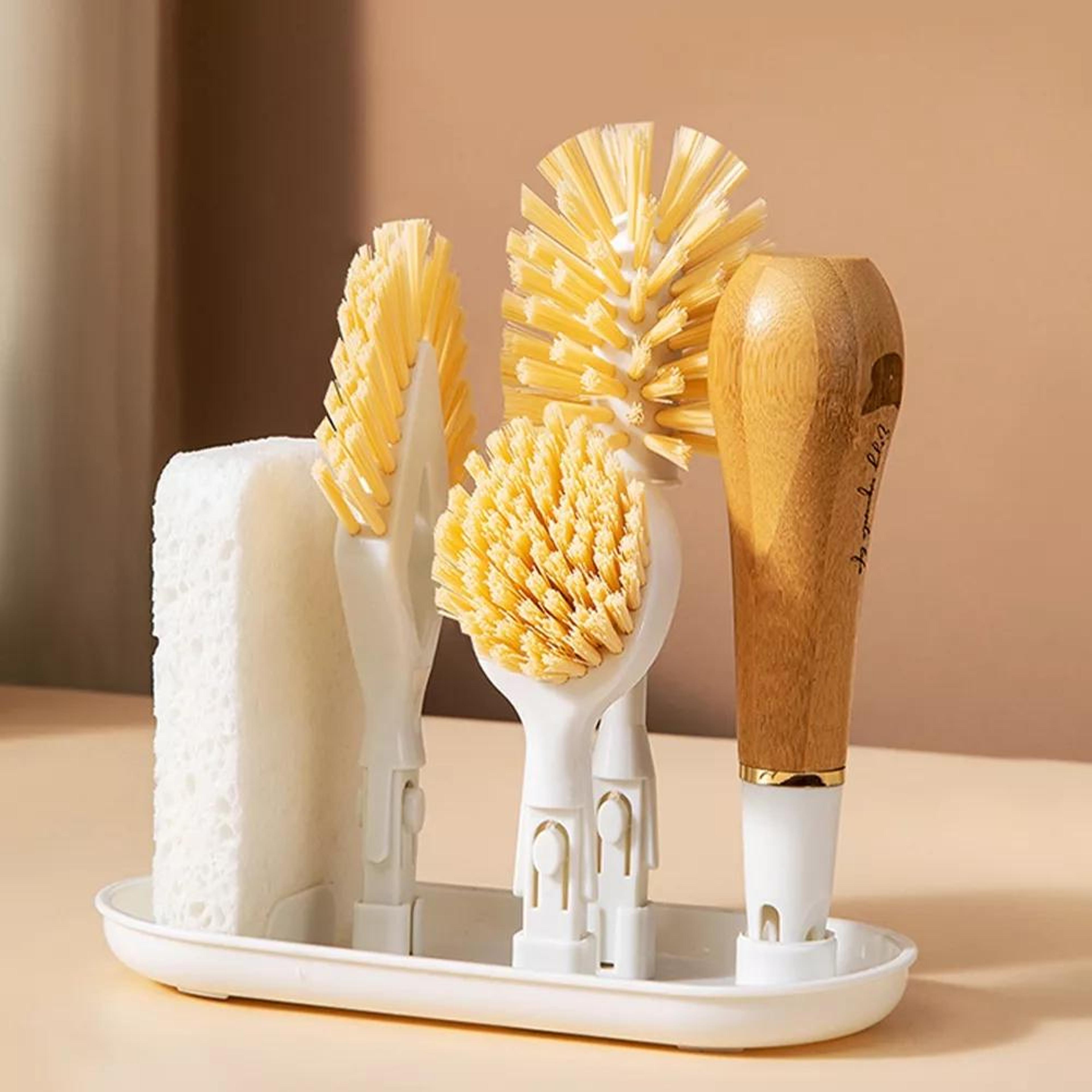 premium bamboo 4 in 1 kitchen cleaning brush set multifunction pot & cup scrubber