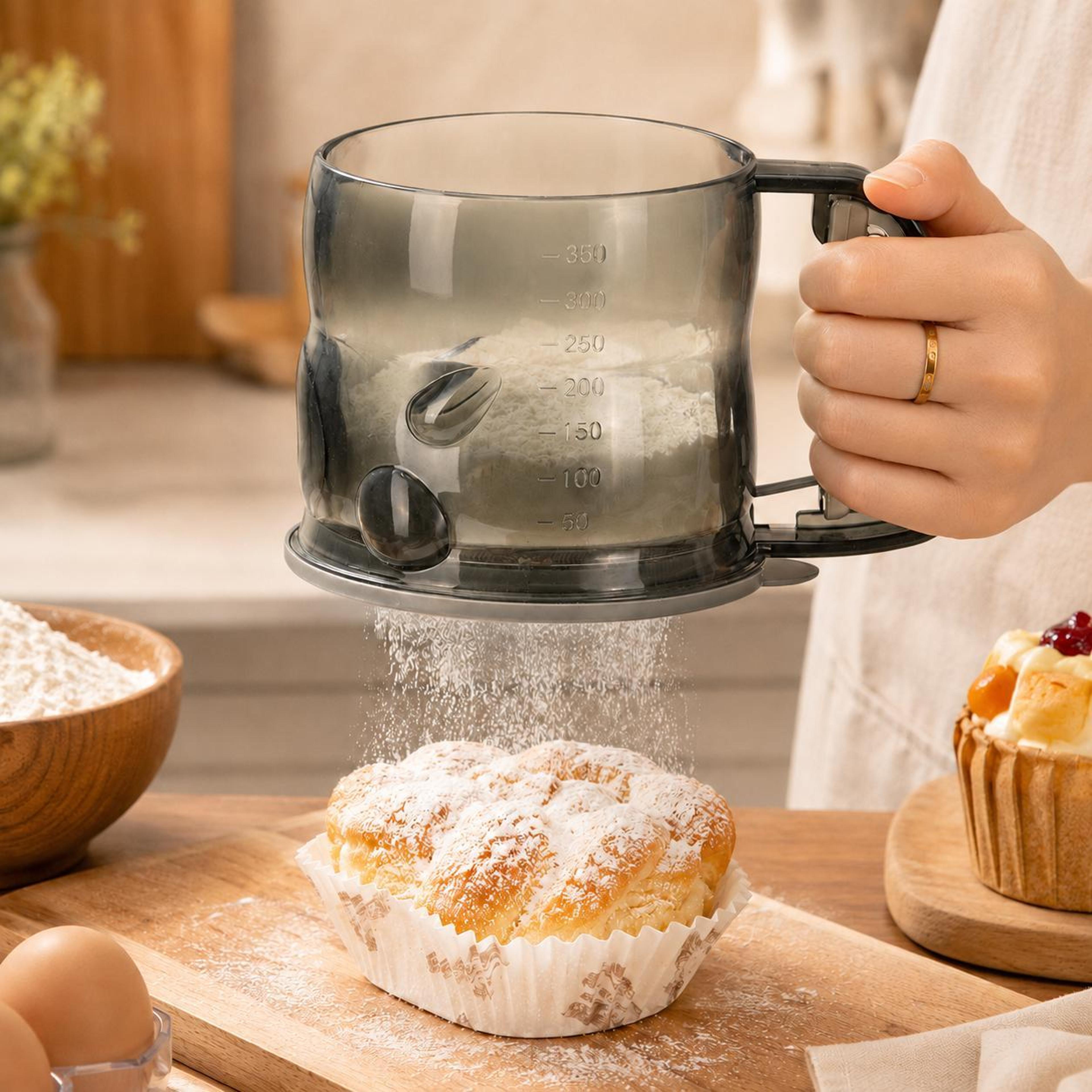 premium semi automatic handheld flour sifter baking powder sieving tool
