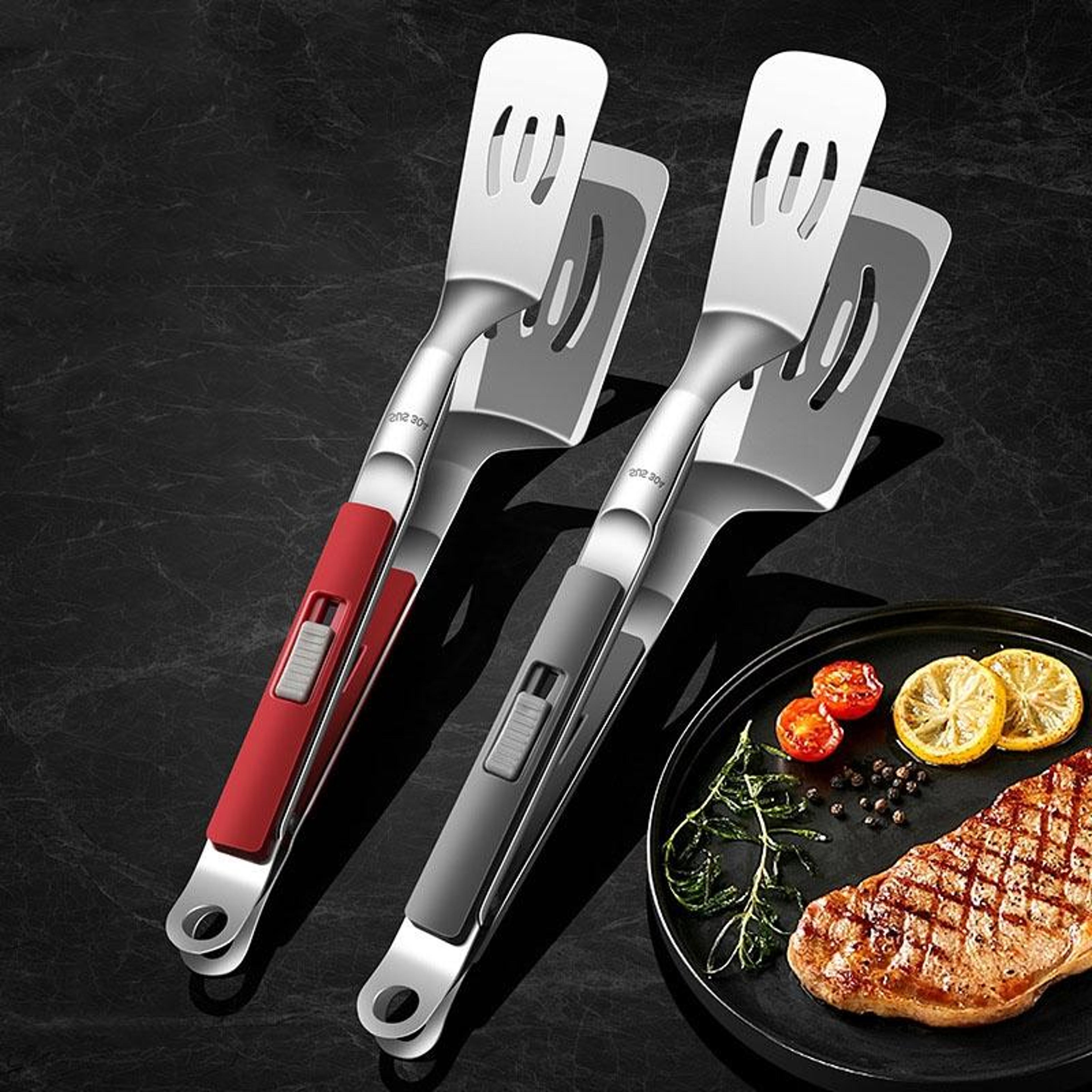 kacheeg 304 stainless steel fish & grill spatula with locking scoop