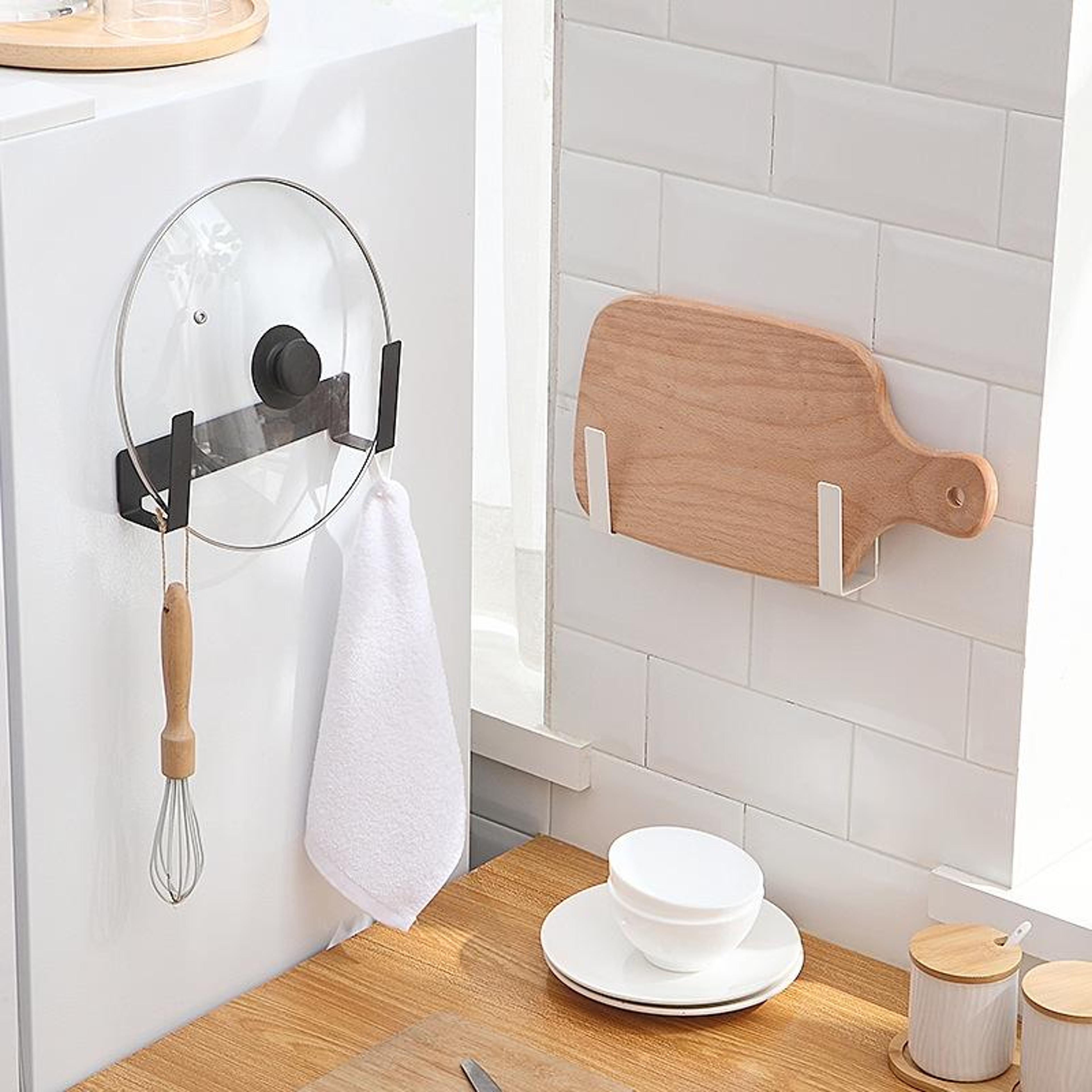 wall mounted carbon steel pot lid holder & cutting board storage rack