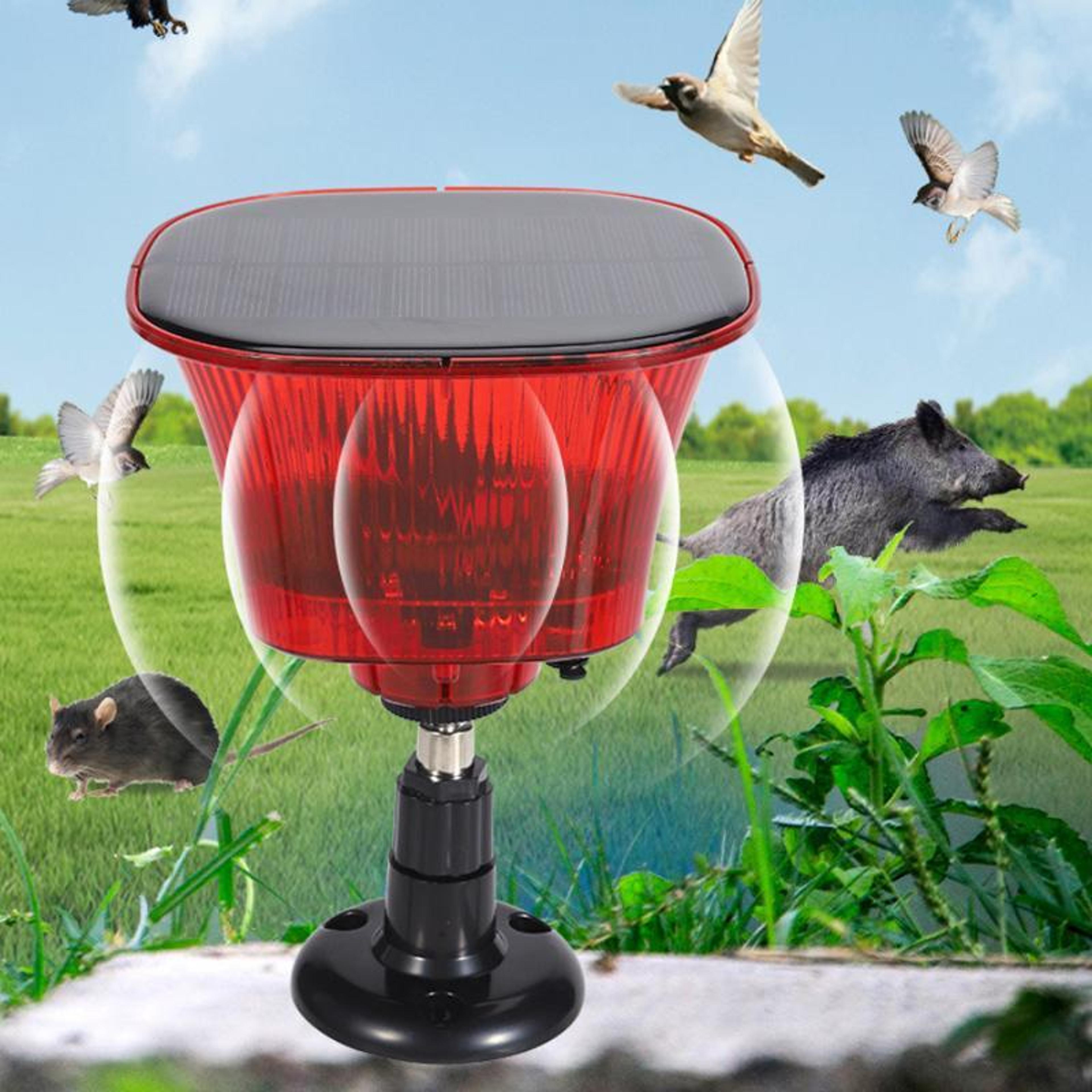 solar sound & light animal repellent alarm for farms, orchards & property protection