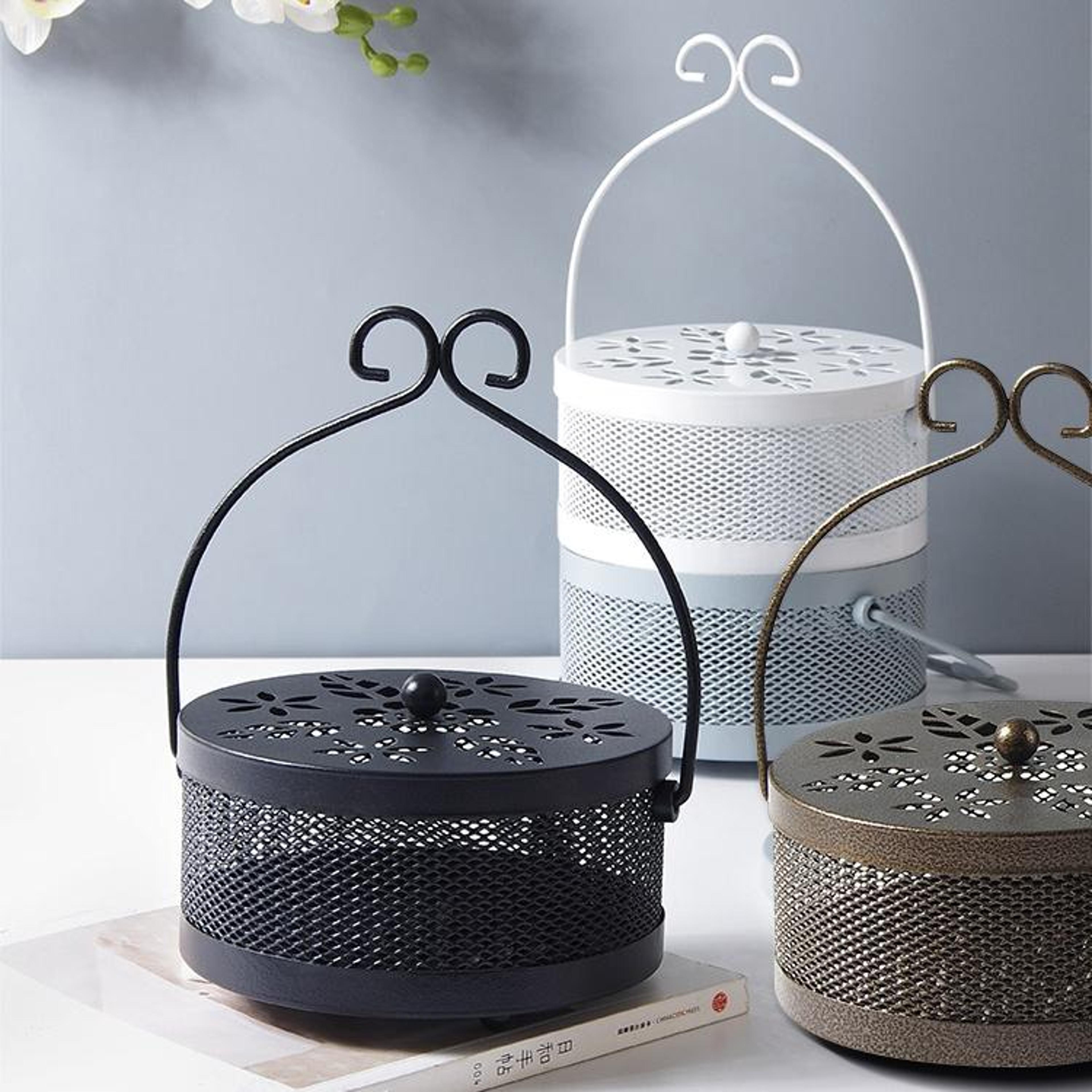 portable fireproof mosquito coil holder with lid for outdoor camping & patio use