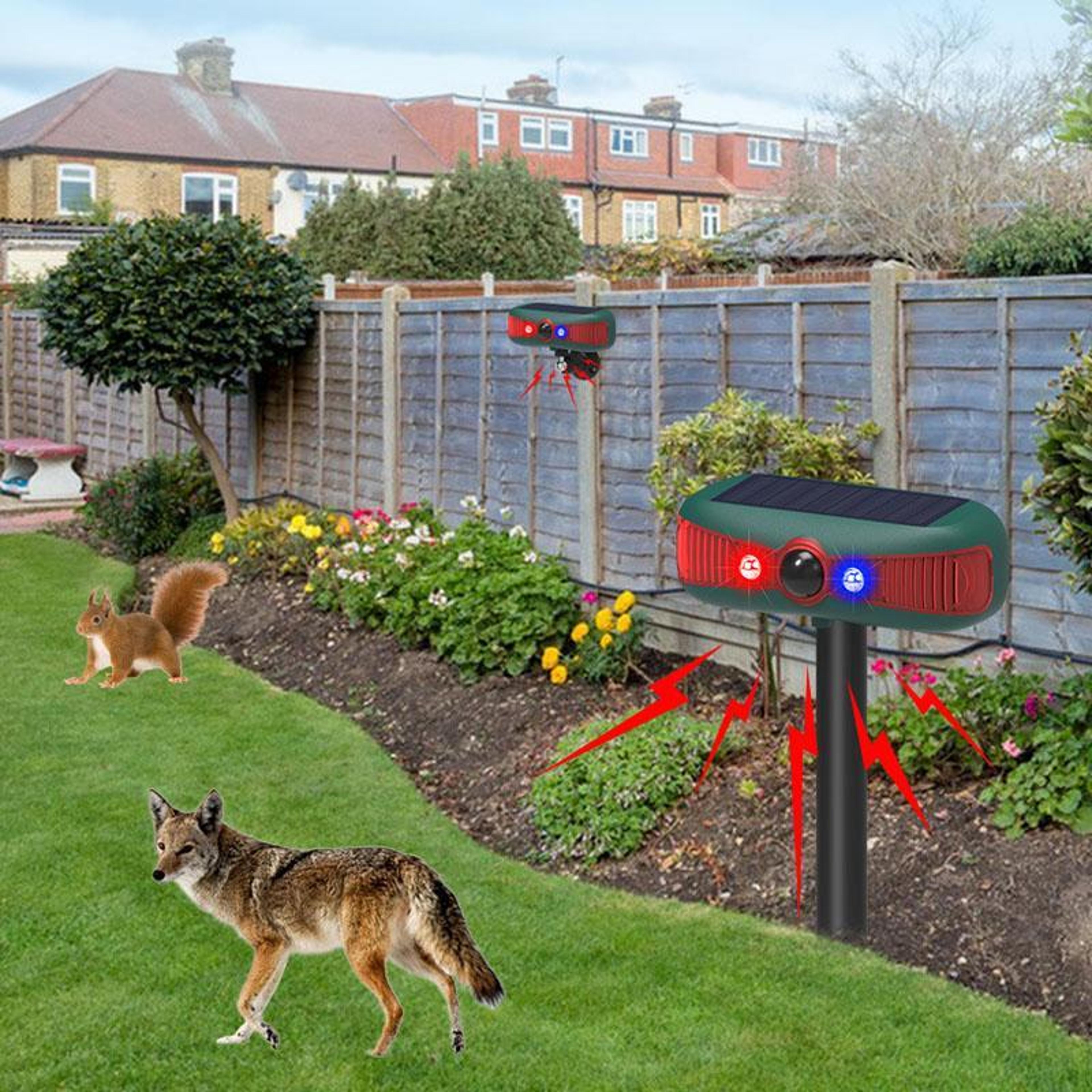 solar outdoor motion sensor animal repeller with infrared alarm & sound light