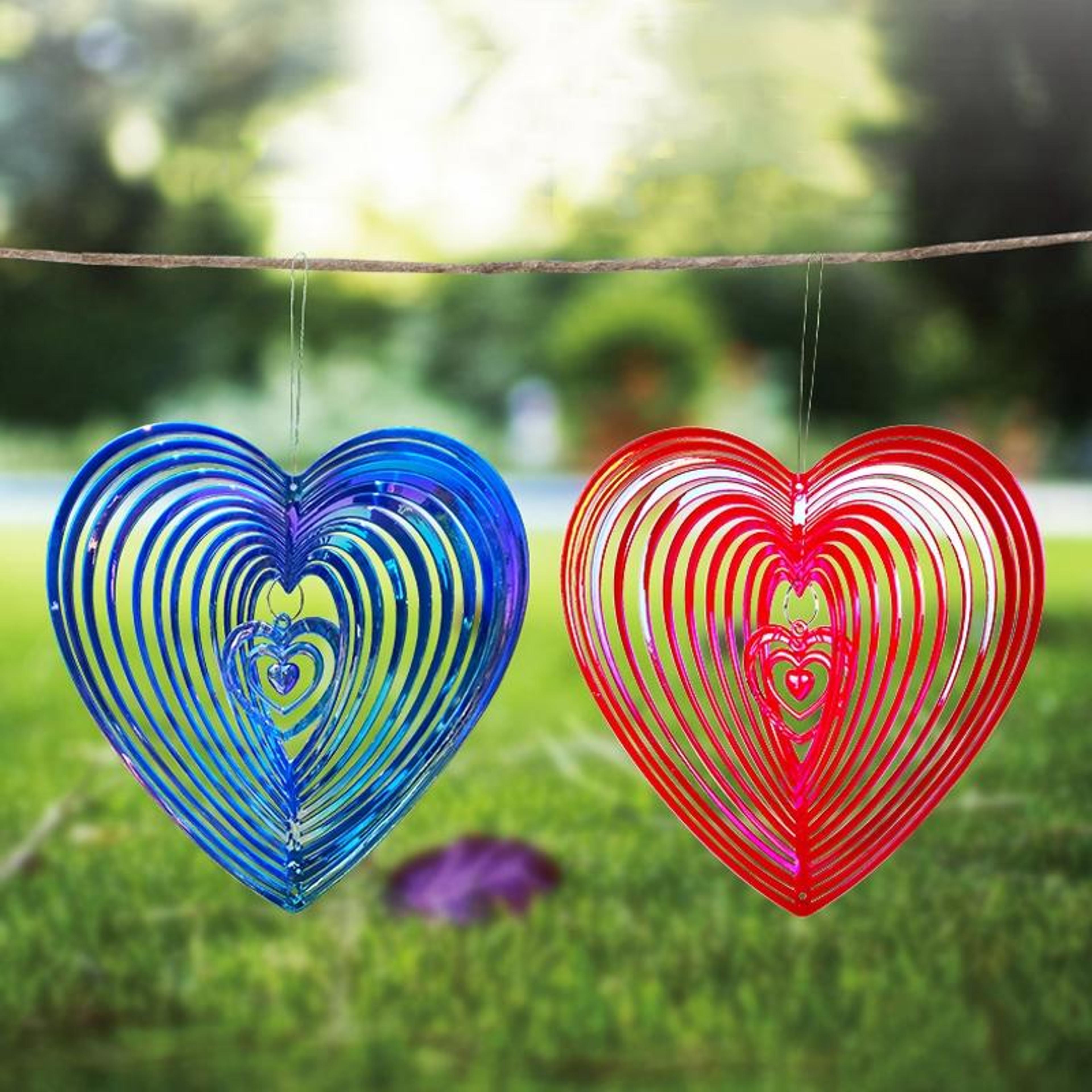 heart shaped reflective bird repeller wind spinner for gardens & balconies