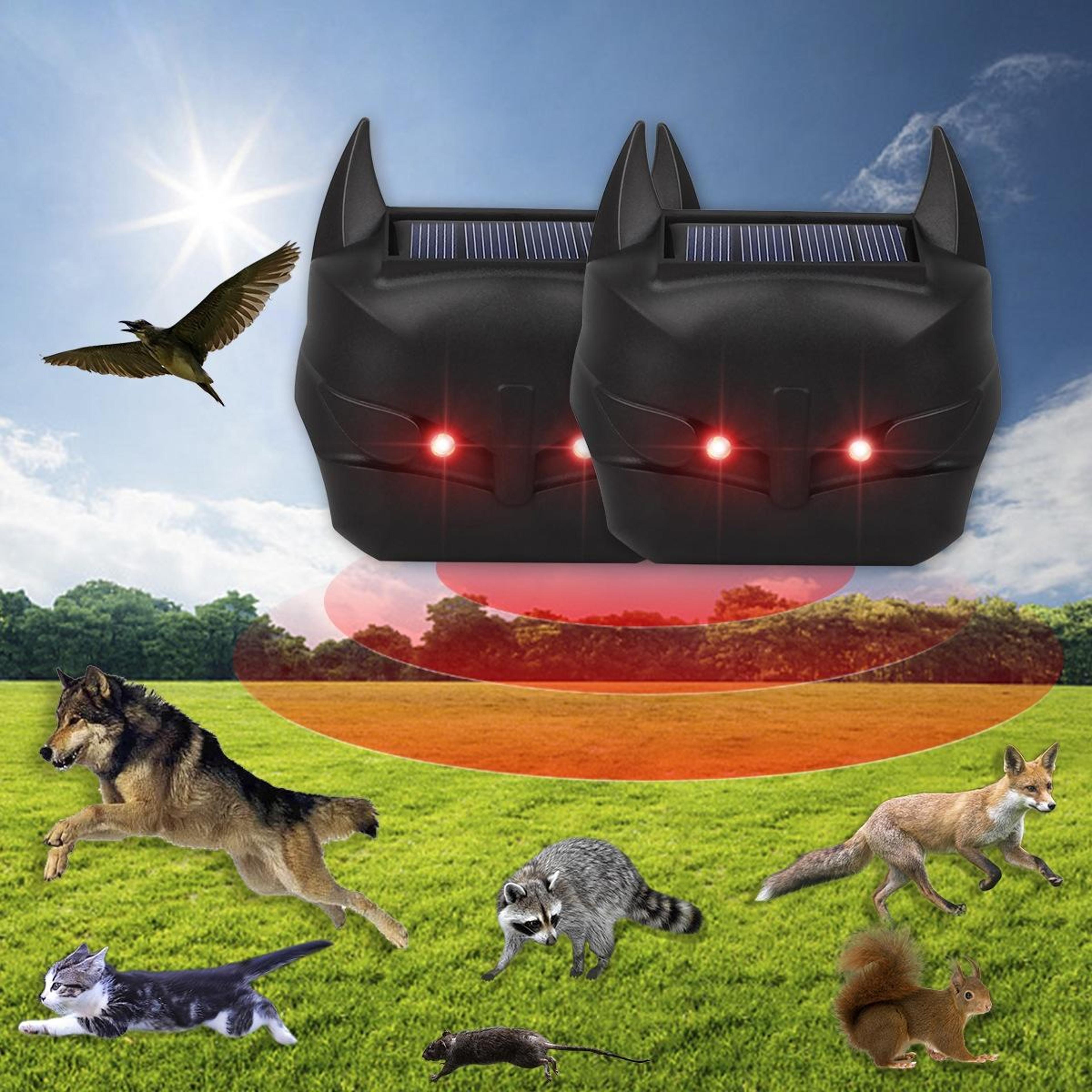 solar ultrasonic animal repeller with red flashing led mouse & rodent deterrent