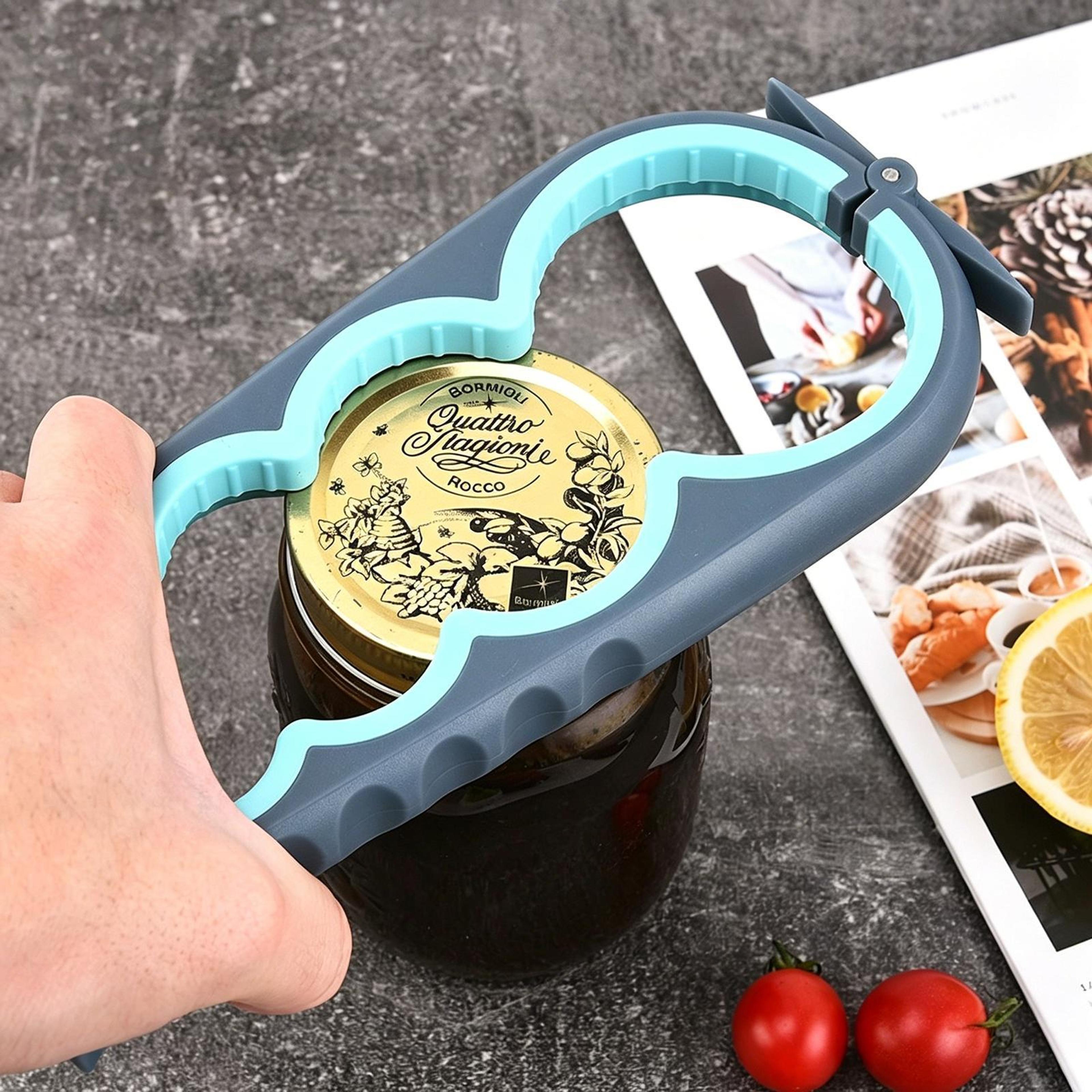 4 in 1 can opener & multi function kitchen opener with ergonomic grip easy bottle, jar & can lid access