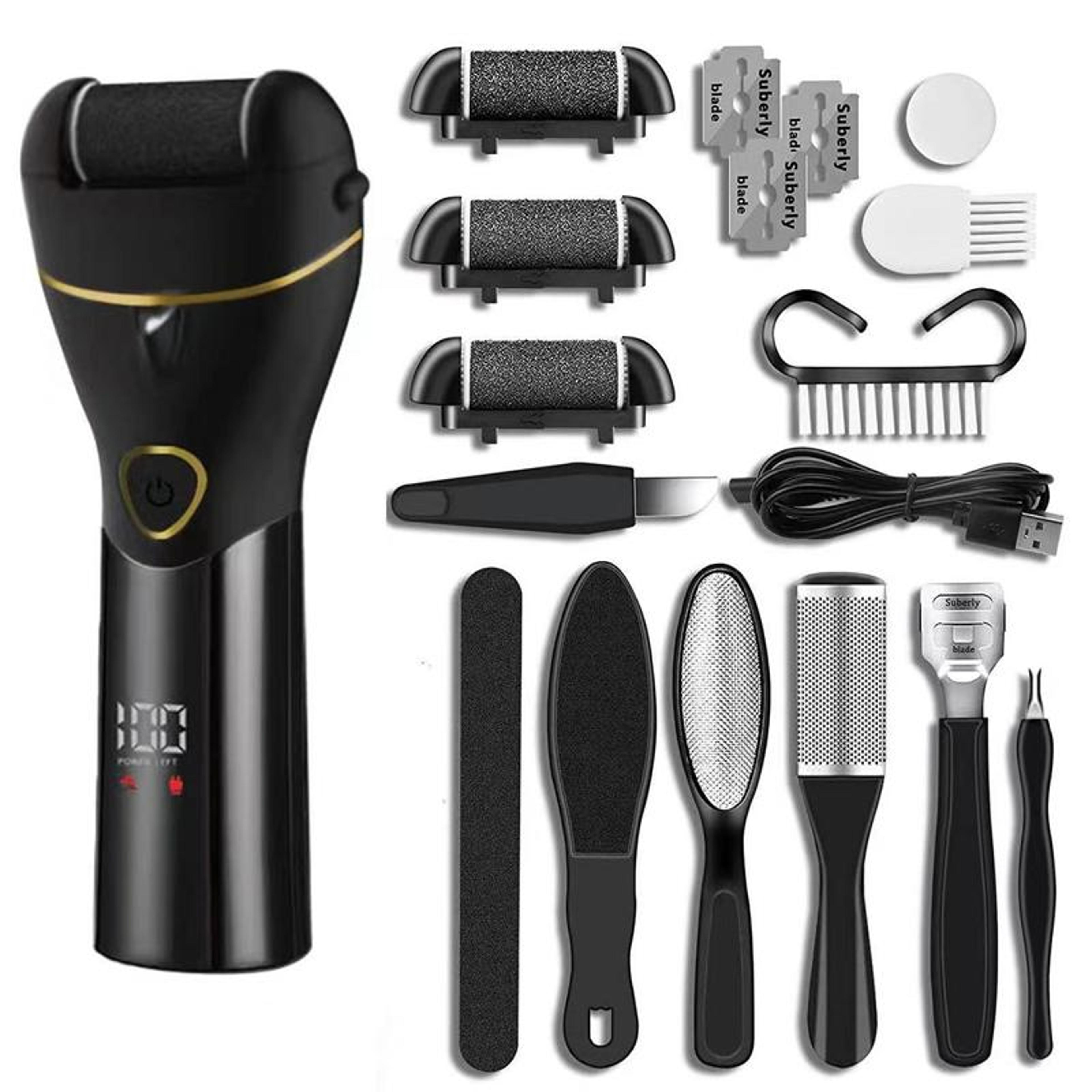 rechargeable electric foot file & callus remover with led display waterproof pedicure tool