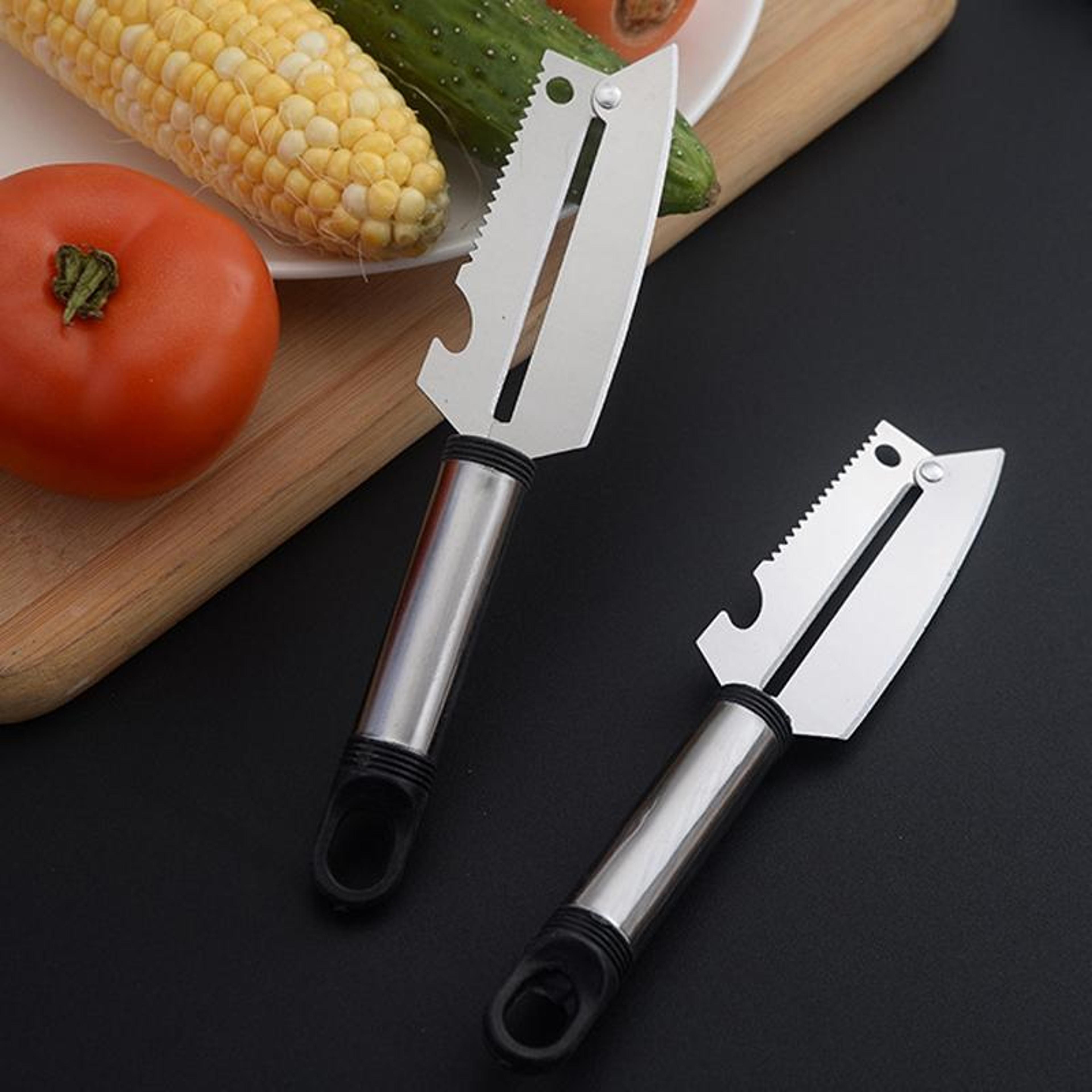 stainless steel multi function paring knife & peeler with bottle opener