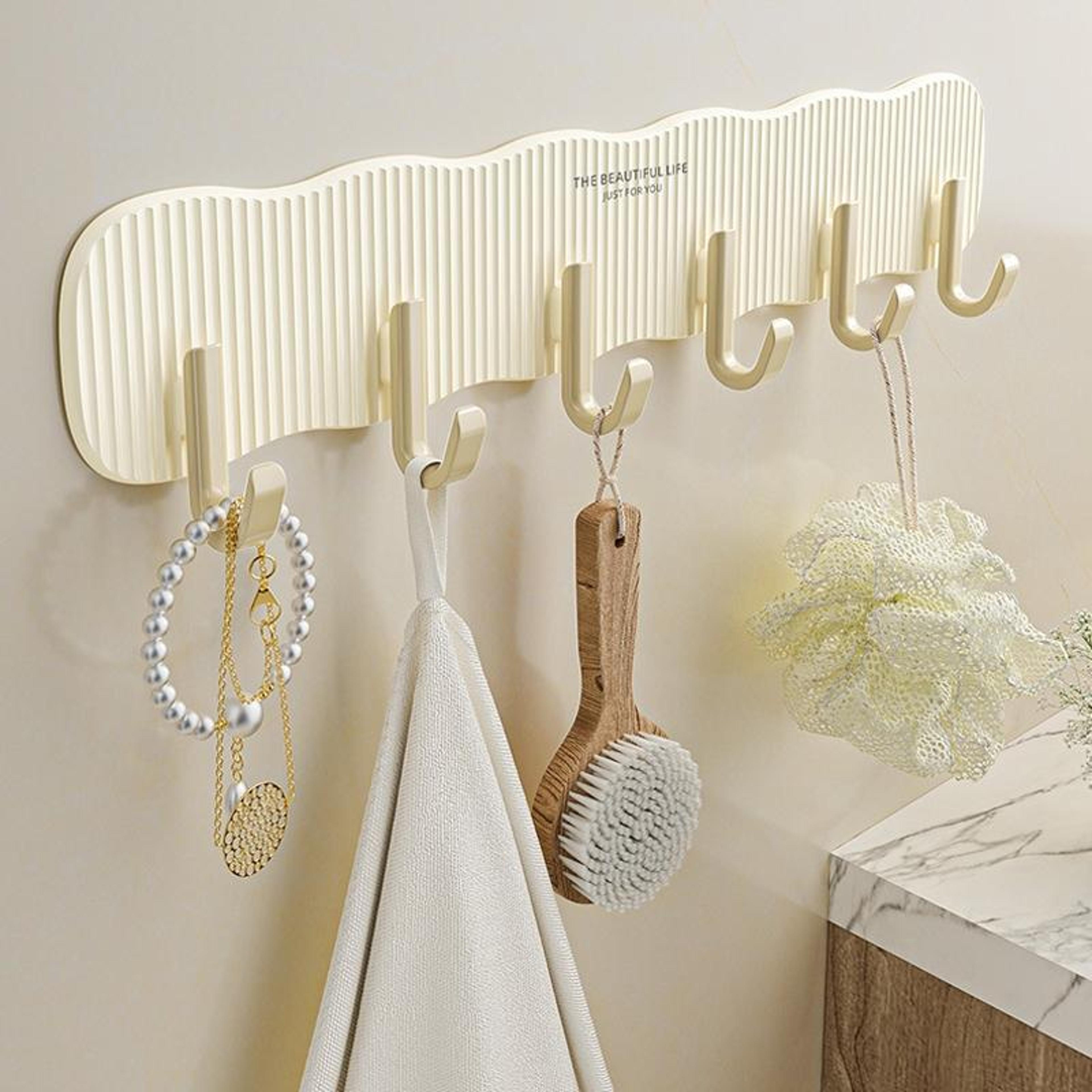 punch free wall mounted storage hook rack for bathroom, kitchen & entryway
