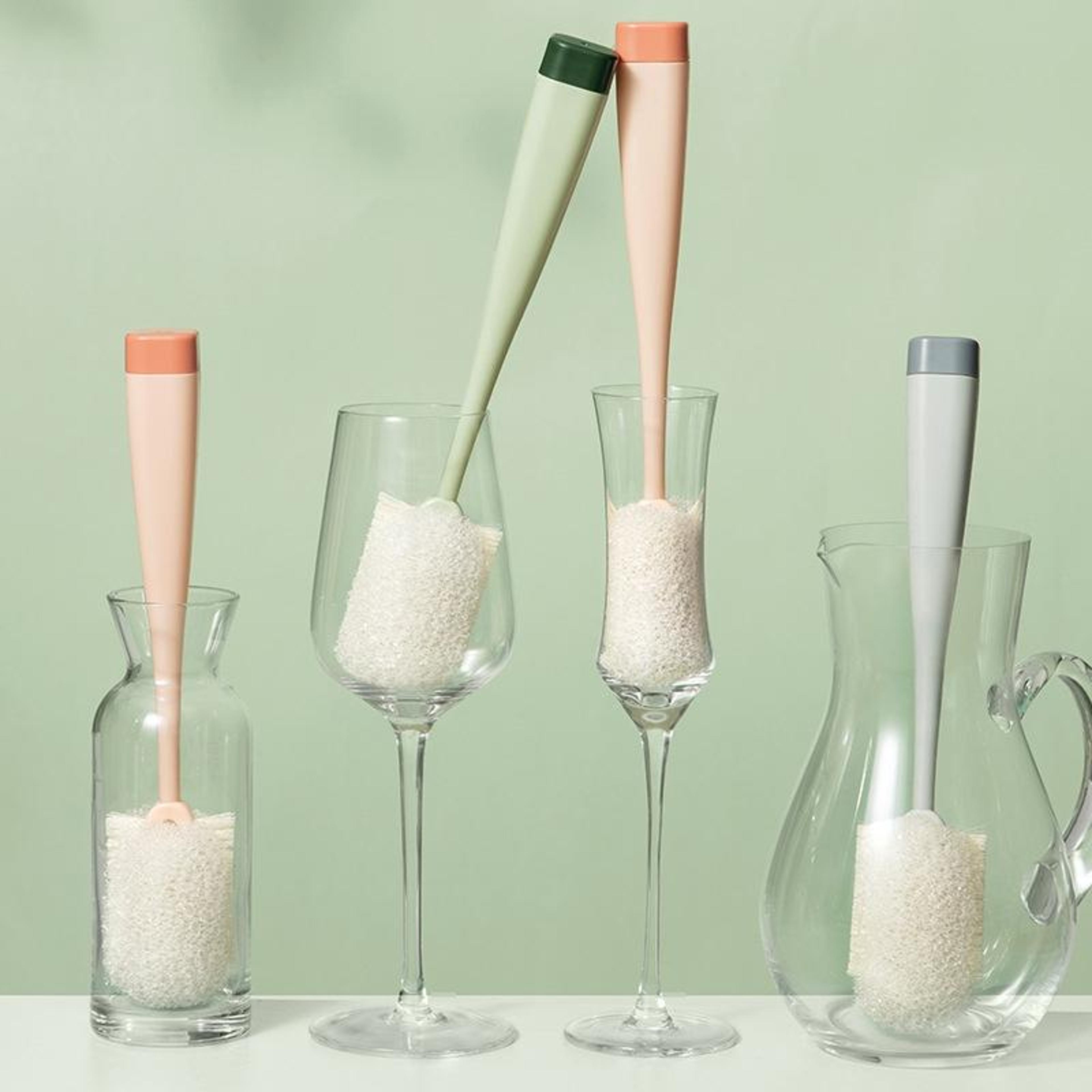 long handle sponge cup cleaning brush with removable head & drying stand