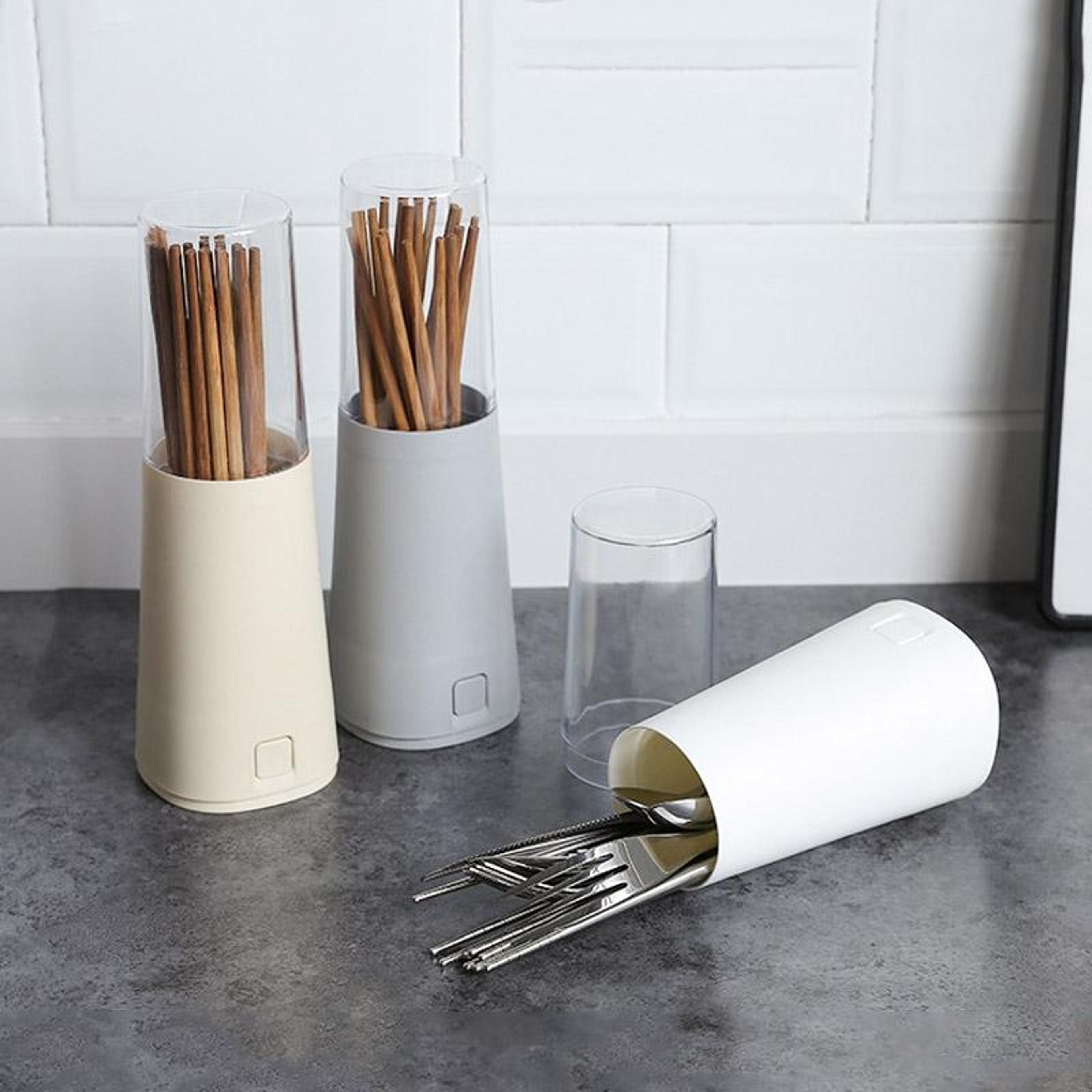 dustproof cutlery storage holder with drainage base and lid for chopsticks & utensils