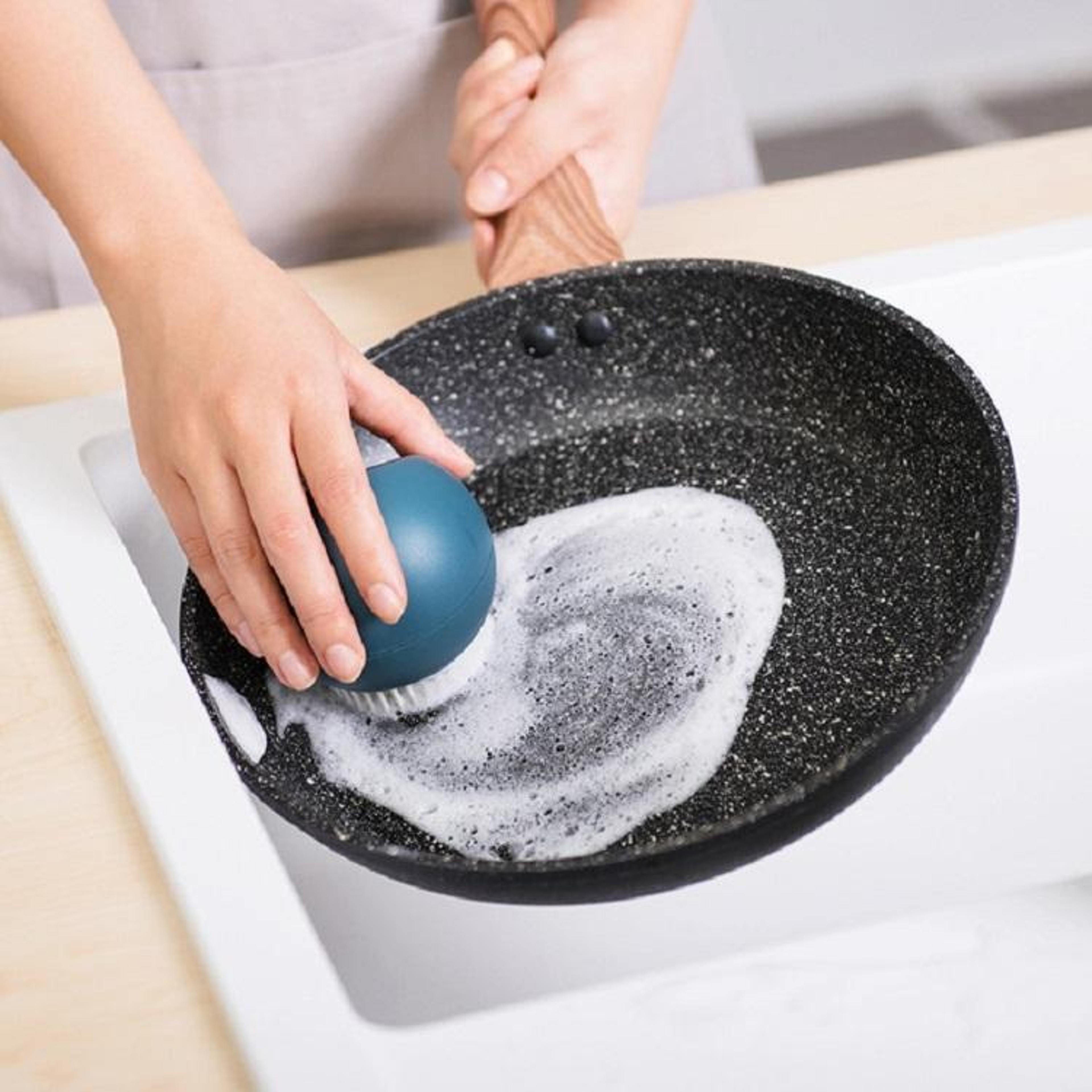 self standing silicone pot brush for easy kitchen scrubbing & deep cleaning