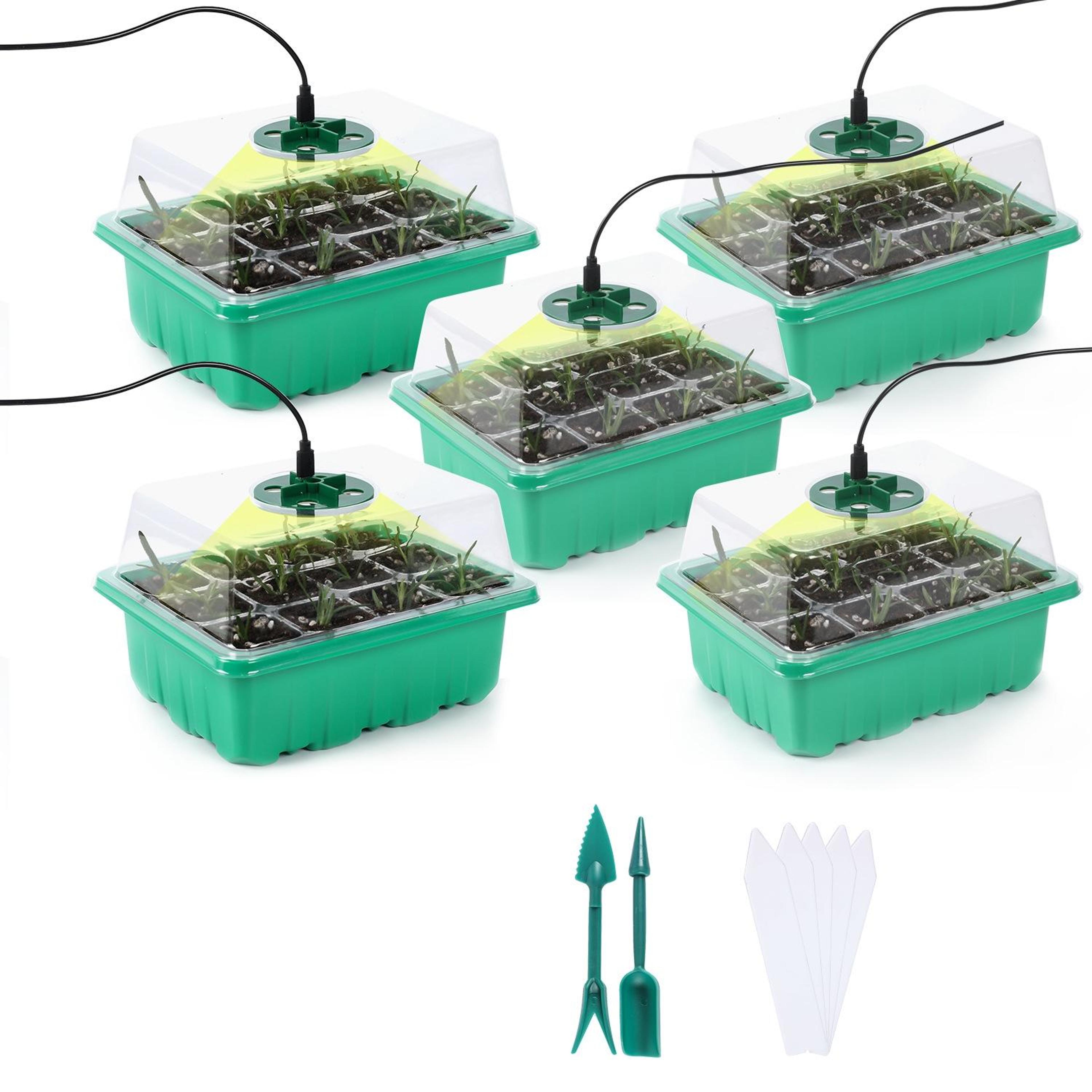 5 pack seed starter tray kit with grow light & adjustable humidity dome