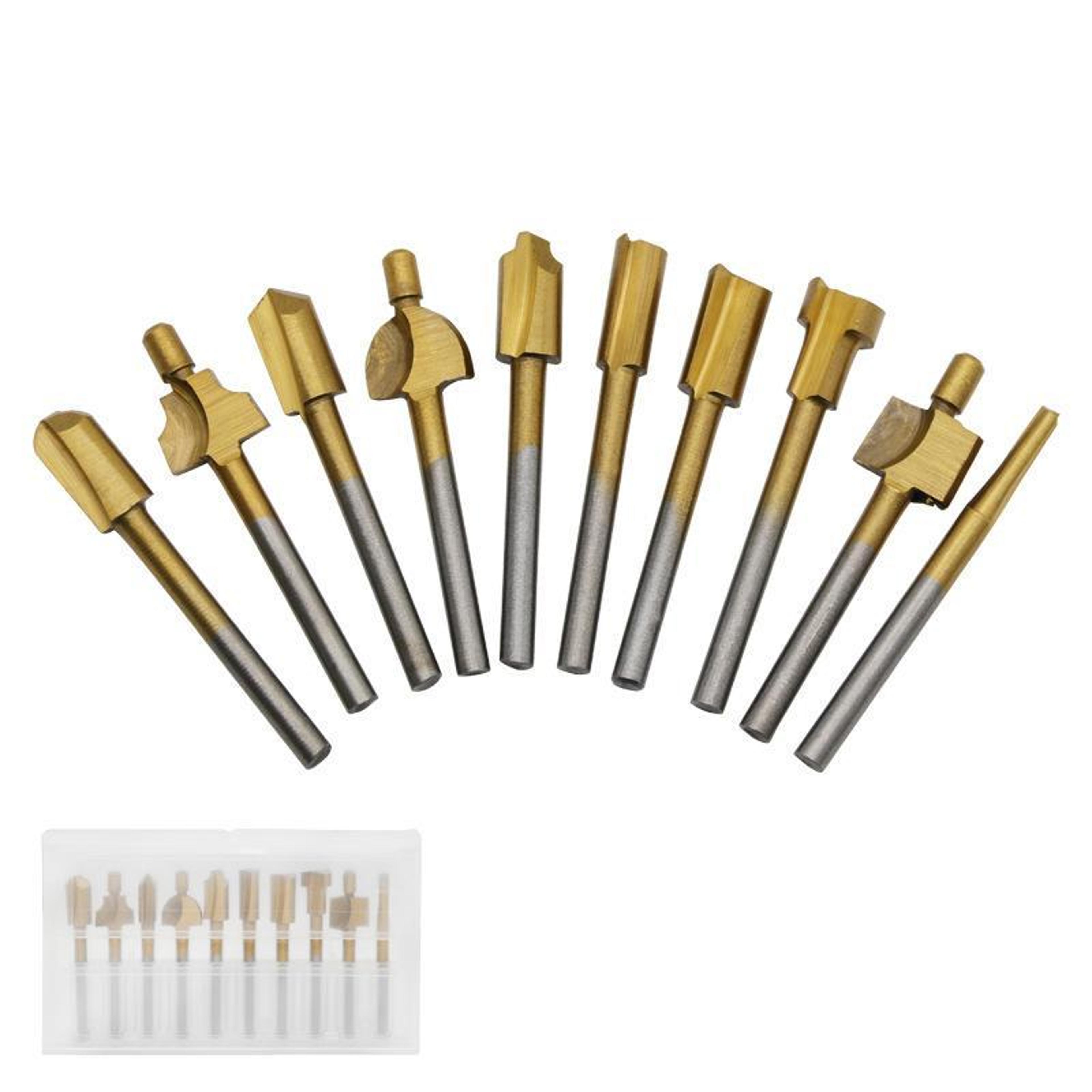 10 piece titanium coated slotting cutter set for woodworking trimmers and routers