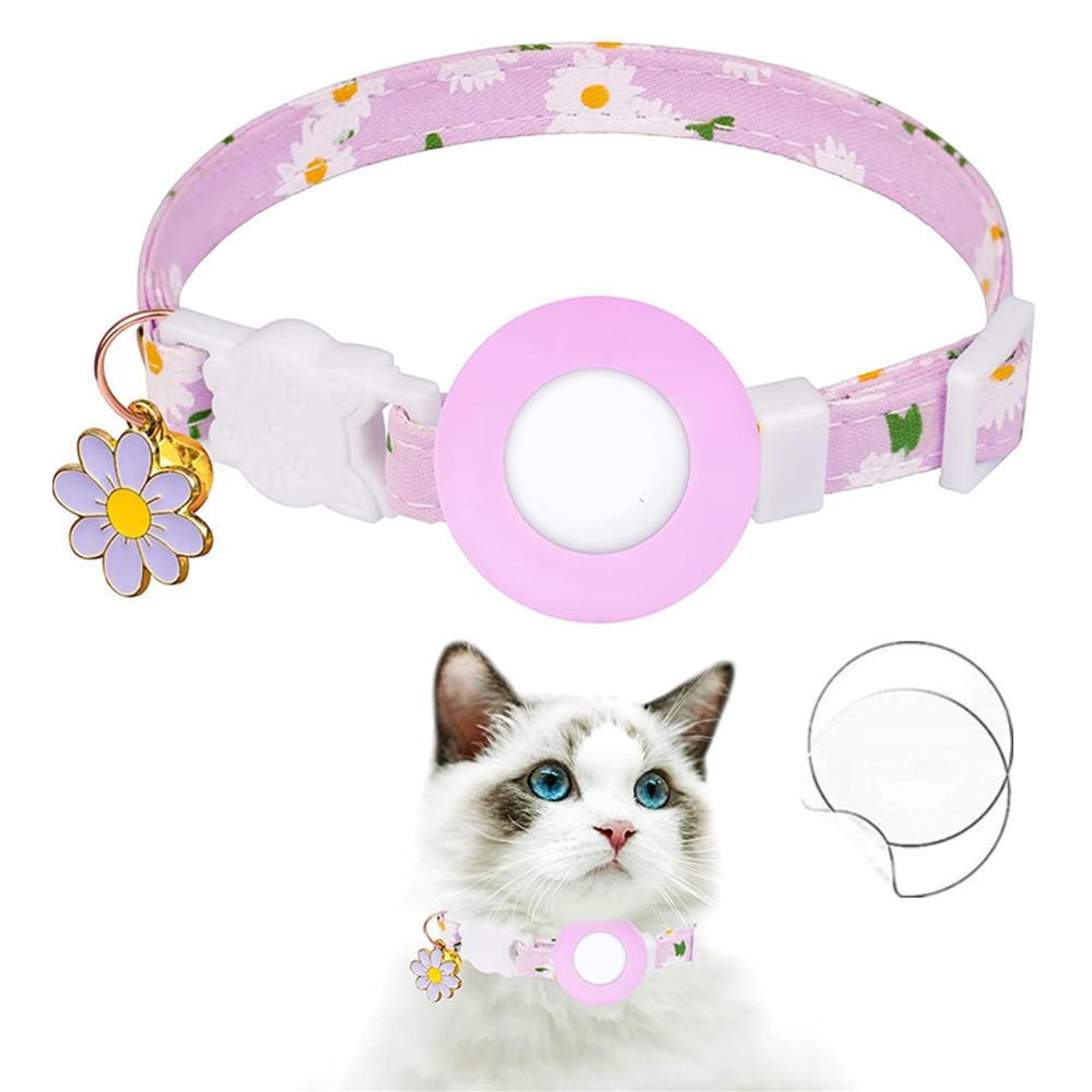 daisy airtag dog & cat collar with secure tracker holder and bell