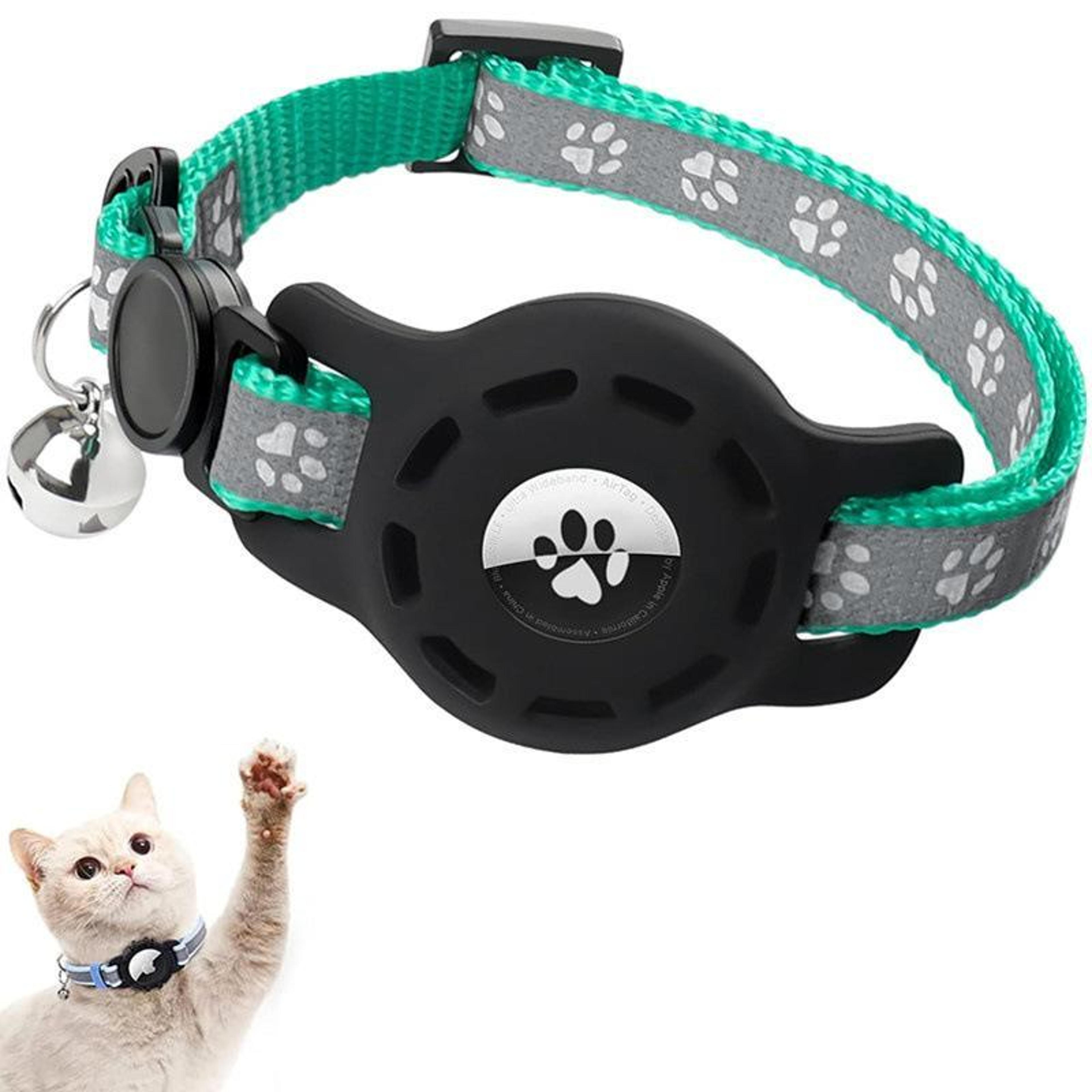 airtag cat collar with reflective safety design, bell & secure tracker holder