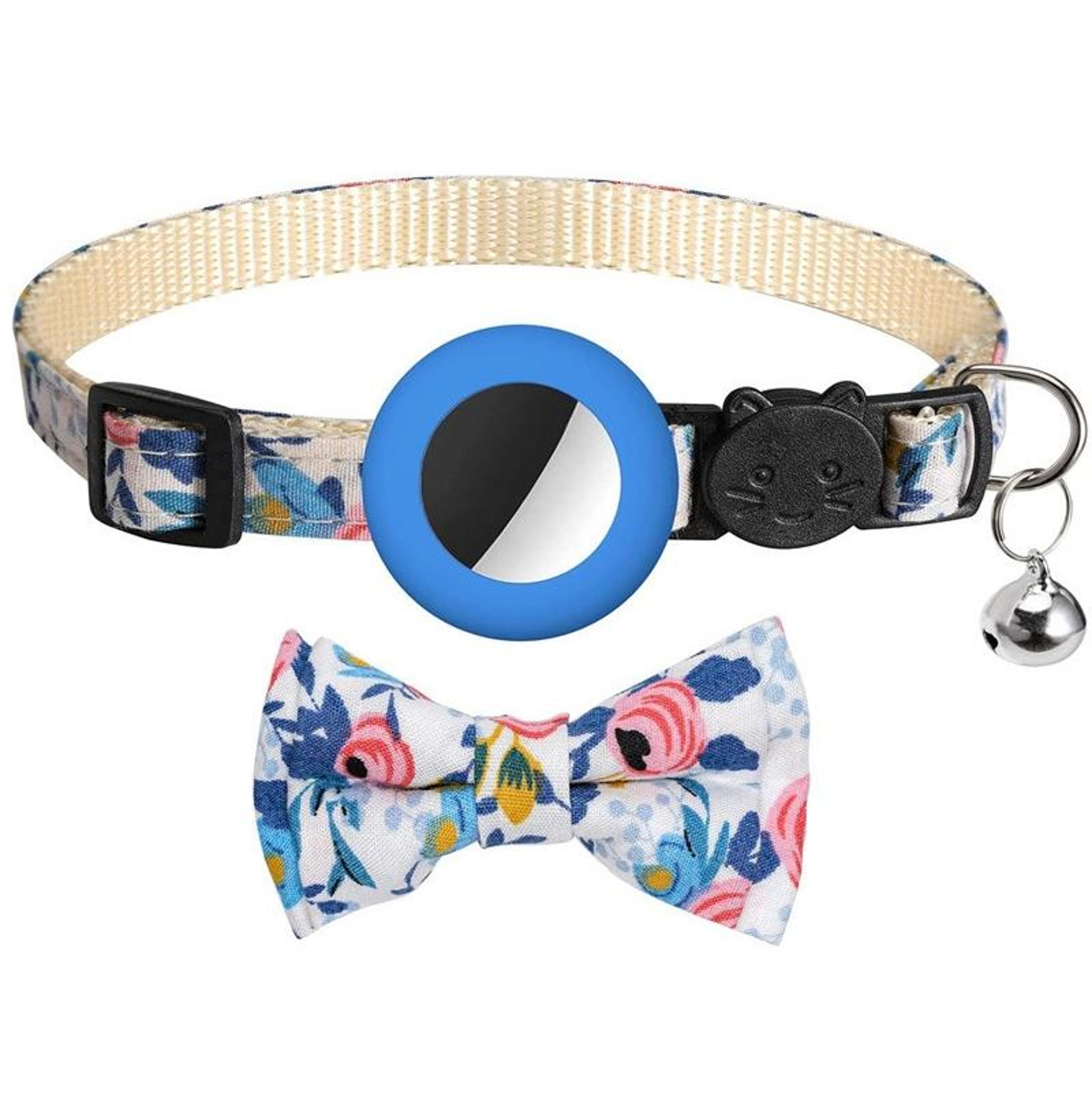 airtag pet safety collar with bow & bell adjustable cat and dog tracker holder